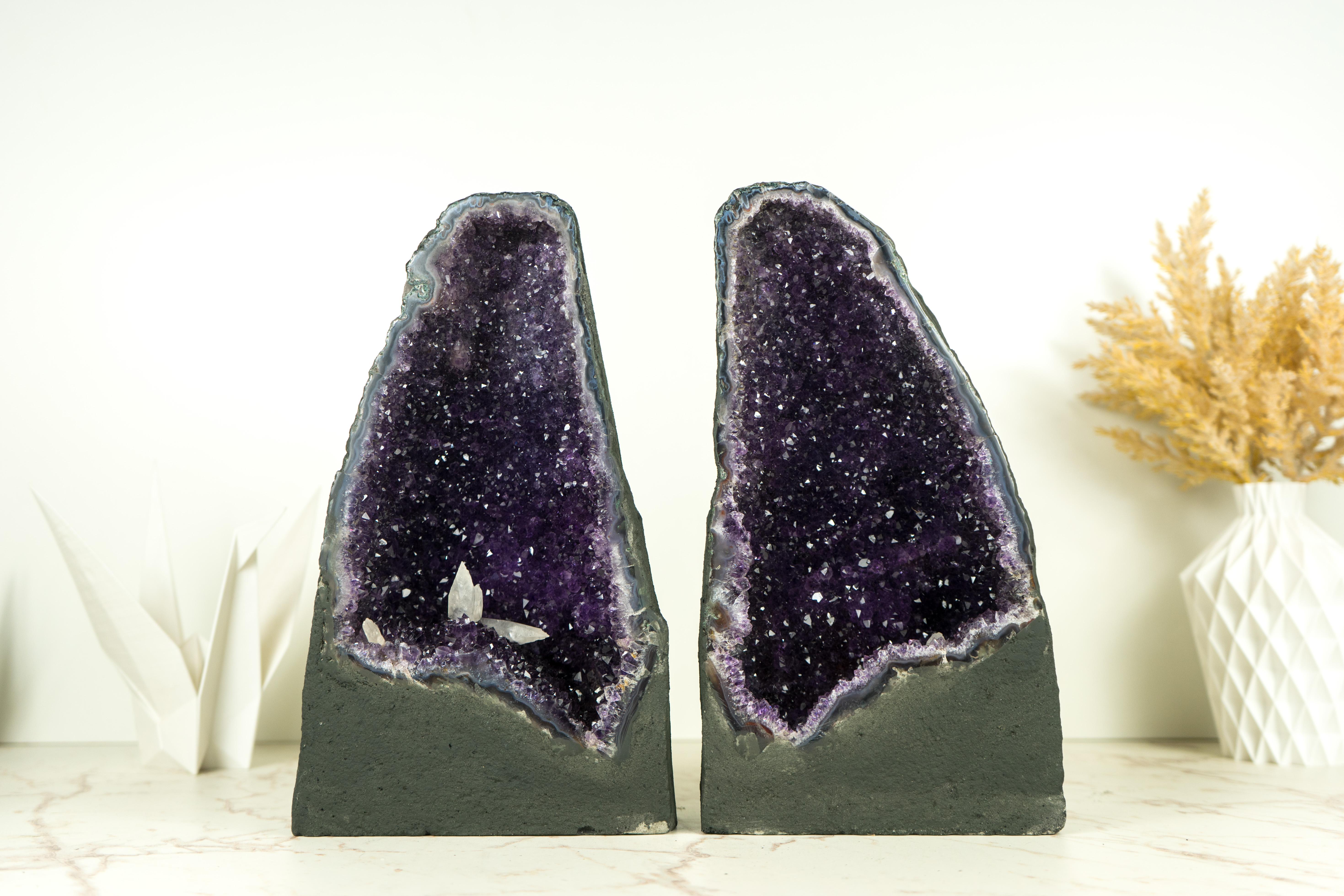 All-Natural Amethyst Geodes with Intact Calcite and Rich Purple Galaxy Amethyst  For Sale 7