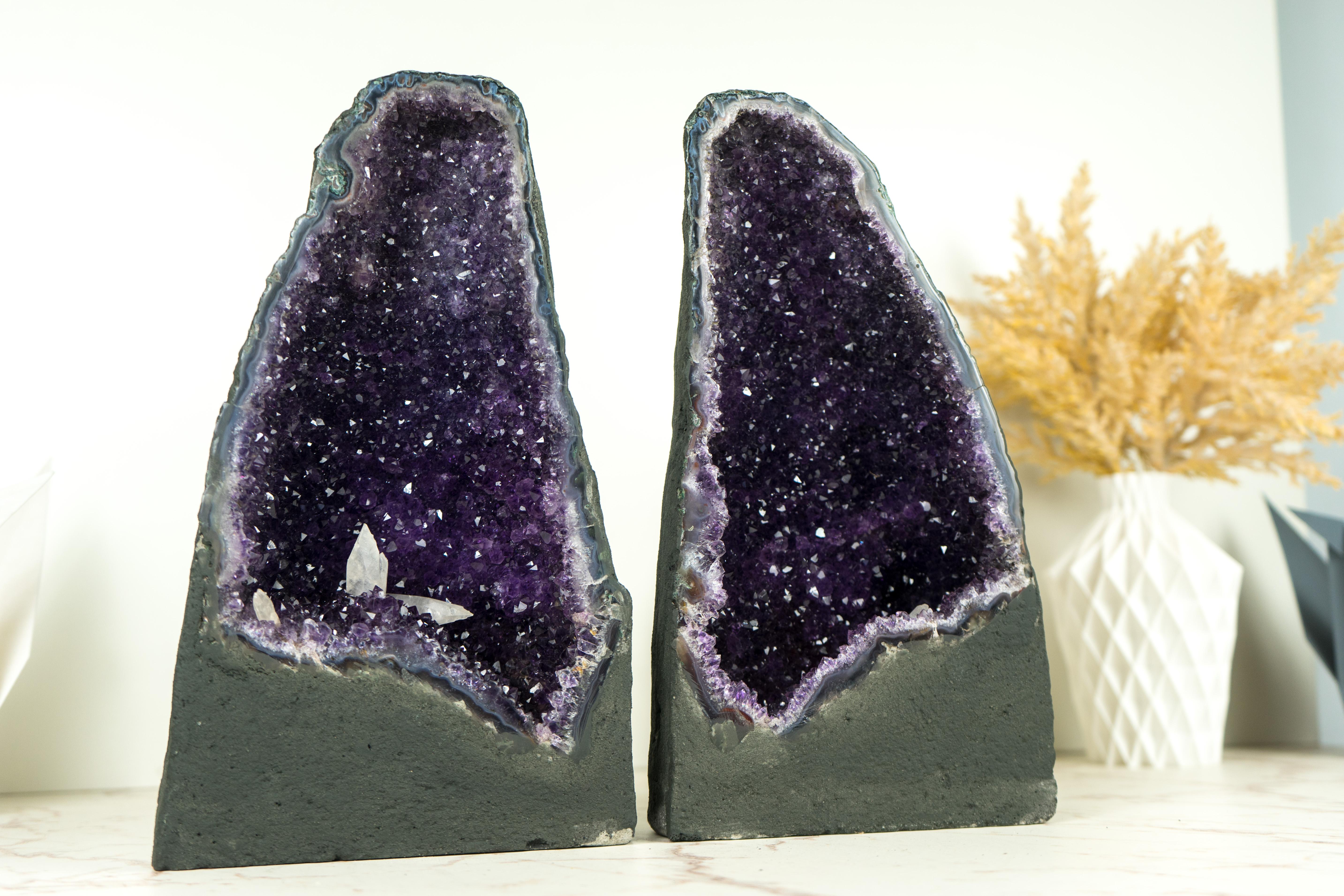 Brazilian All-Natural Amethyst Geodes with Intact Calcite and Rich Purple Galaxy Amethyst 