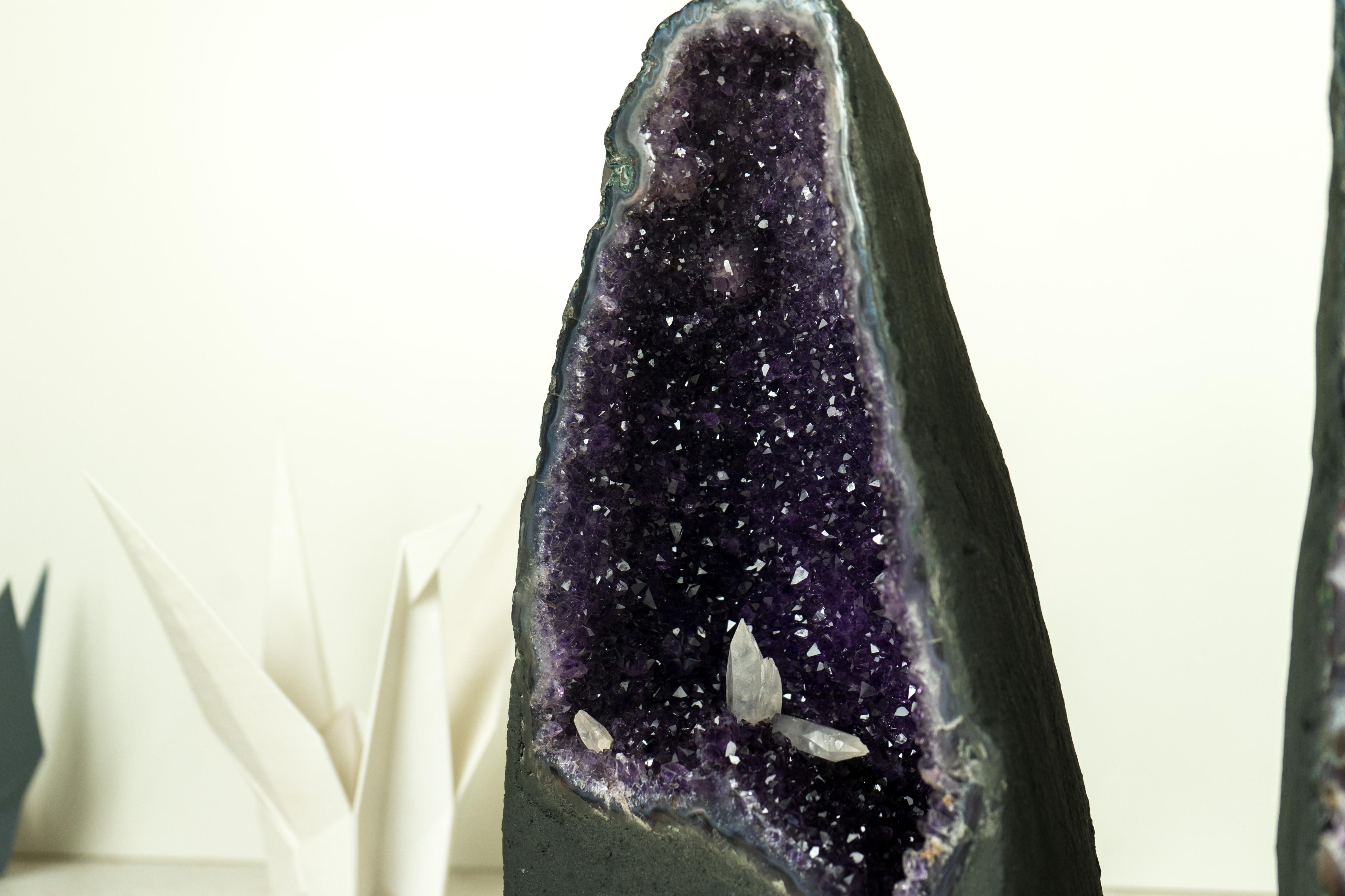 Contemporary All-Natural Amethyst Geodes with Intact Calcite and Rich Purple Galaxy Amethyst  For Sale