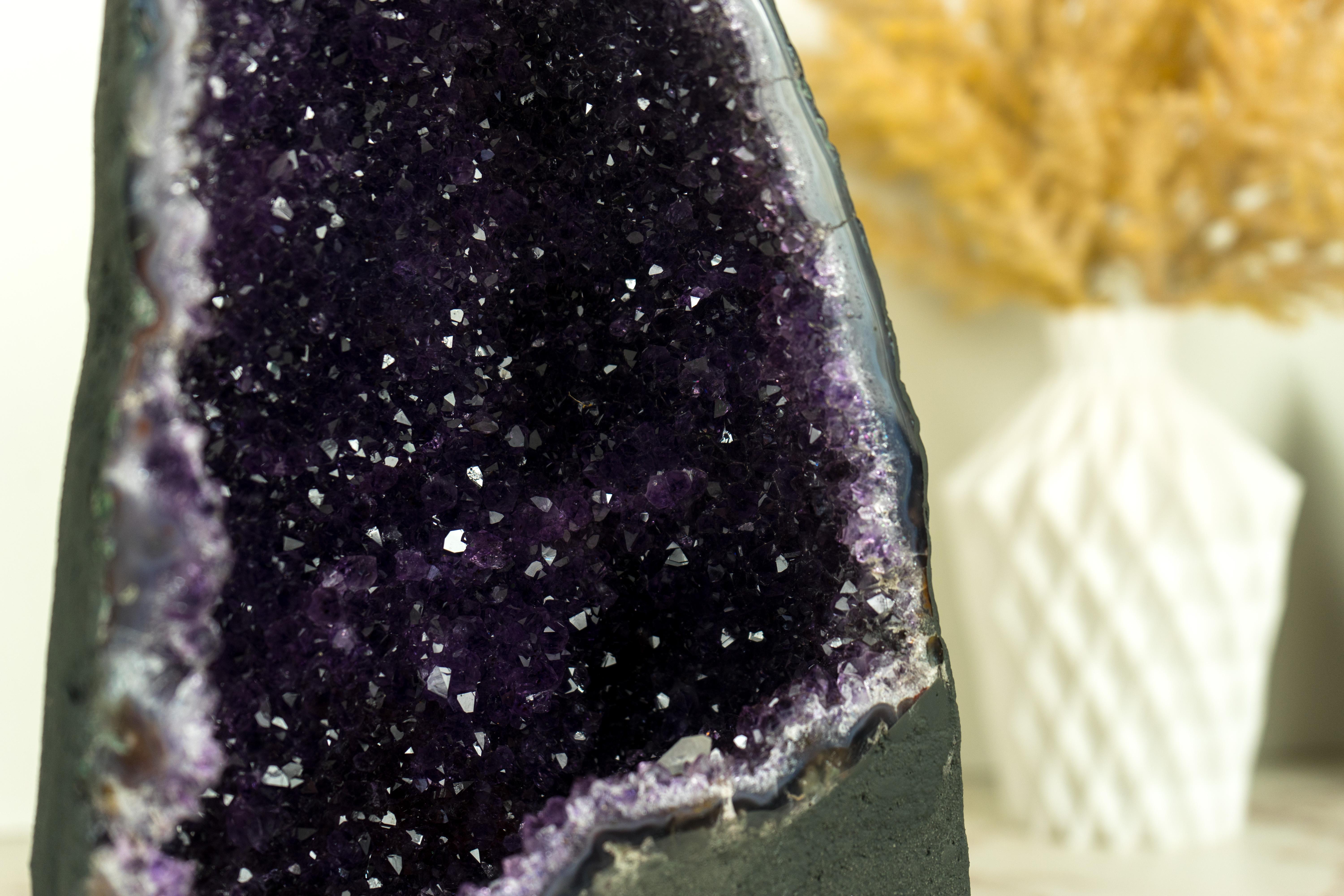 Agate All-Natural Amethyst Geodes with Intact Calcite and Rich Purple Galaxy Amethyst  For Sale