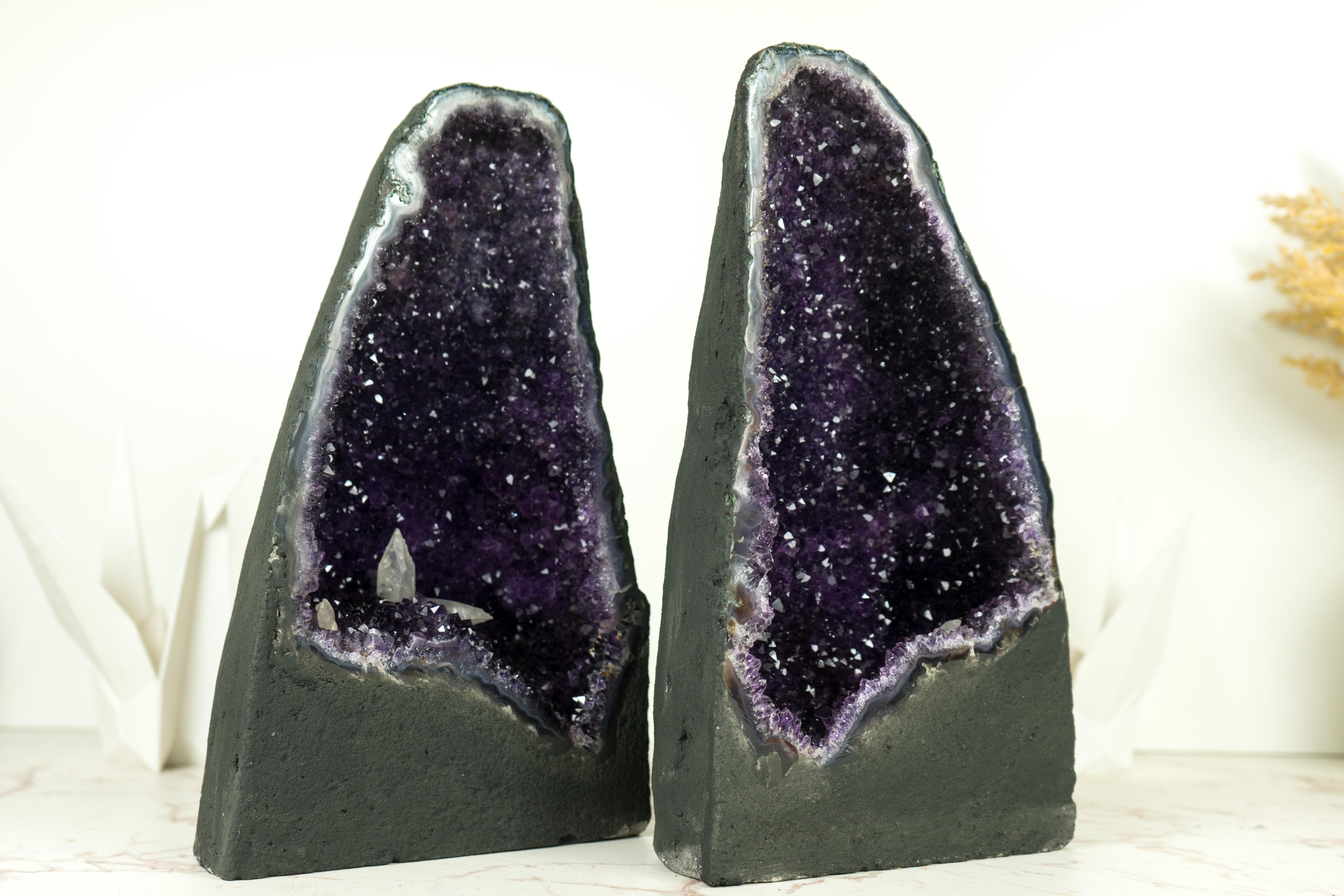 All-Natural Amethyst Geodes with Intact Calcite and Rich Purple Galaxy Amethyst  For Sale 1