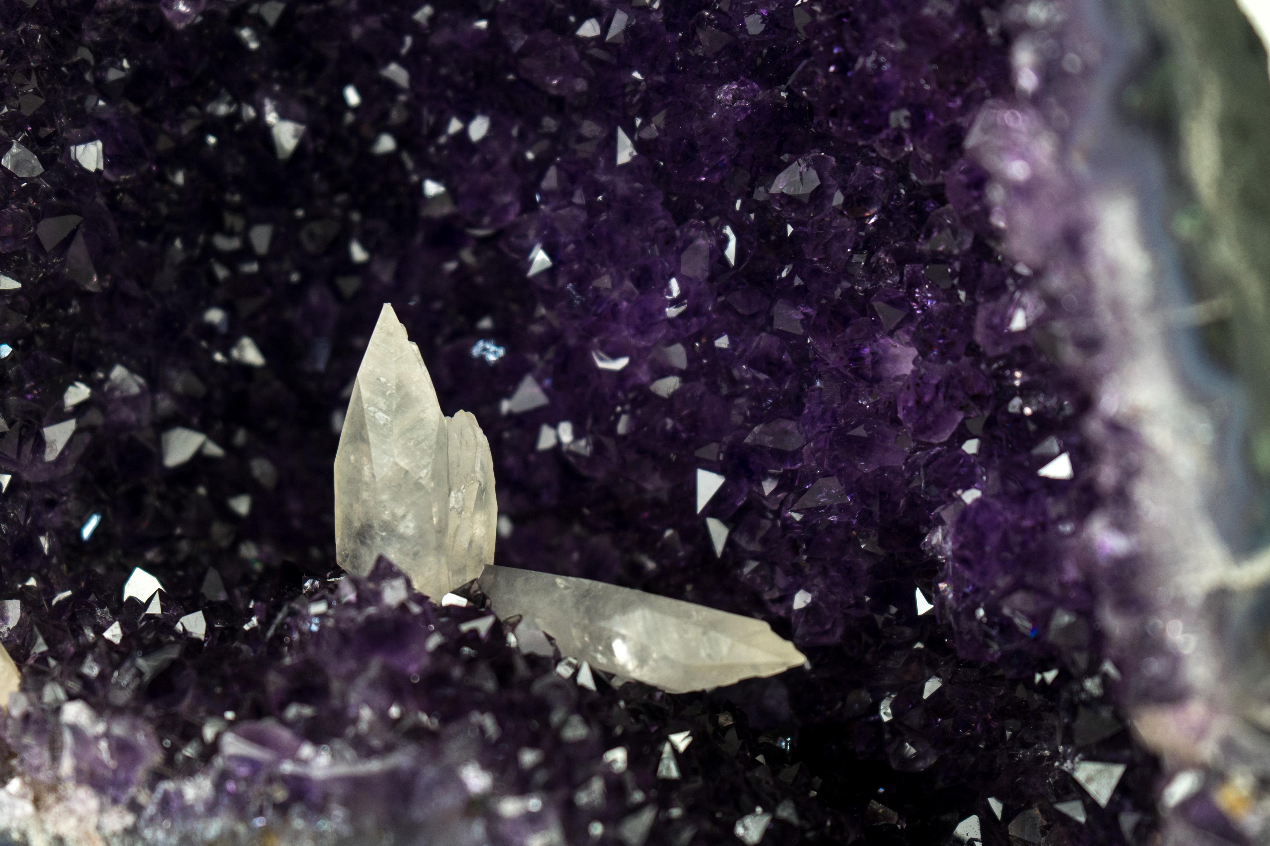 All-Natural Amethyst Geodes with Intact Calcite and Rich Purple Galaxy Amethyst  For Sale 3