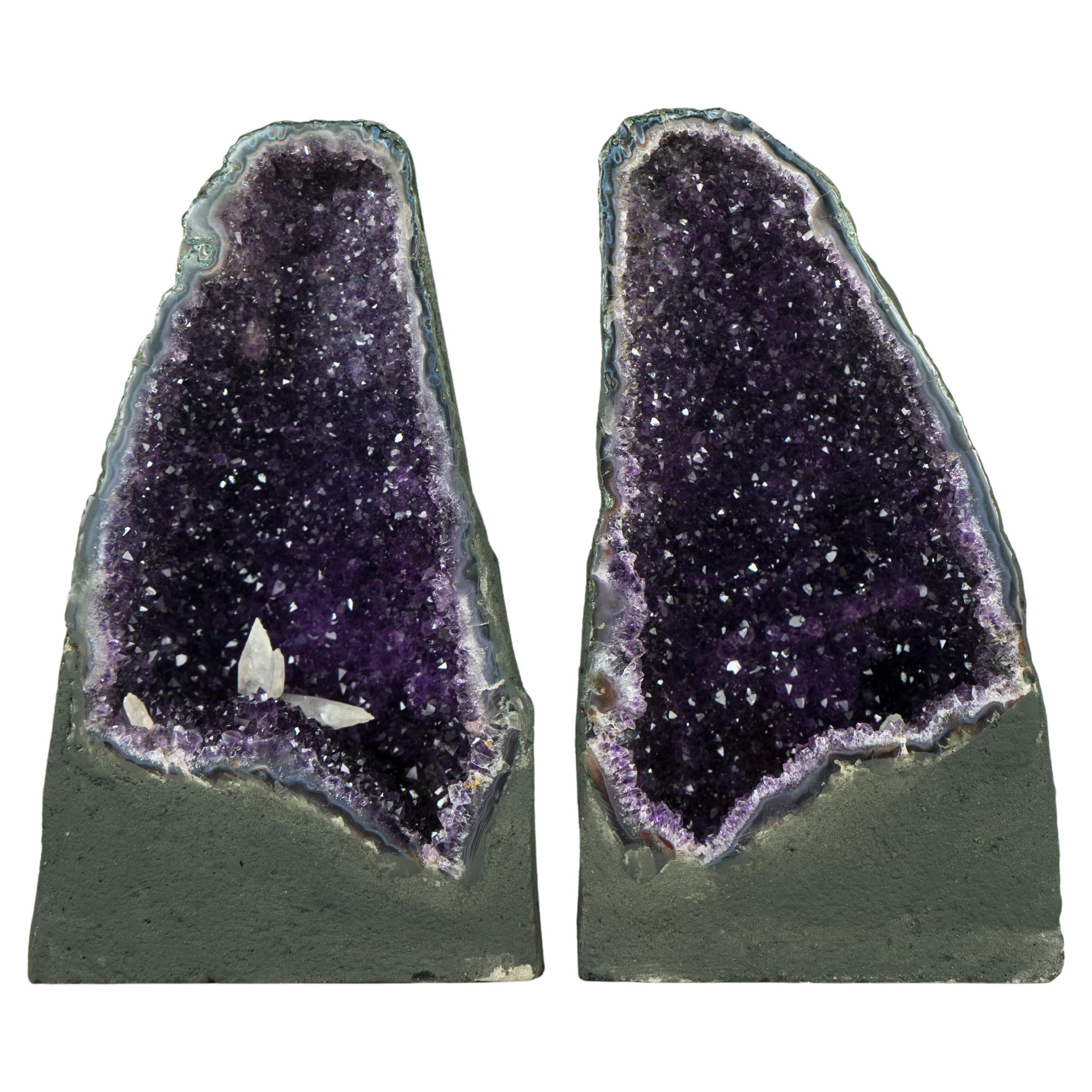 All-Natural Amethyst Geodes with Intact Calcite and Rich Purple Galaxy Amethyst  For Sale