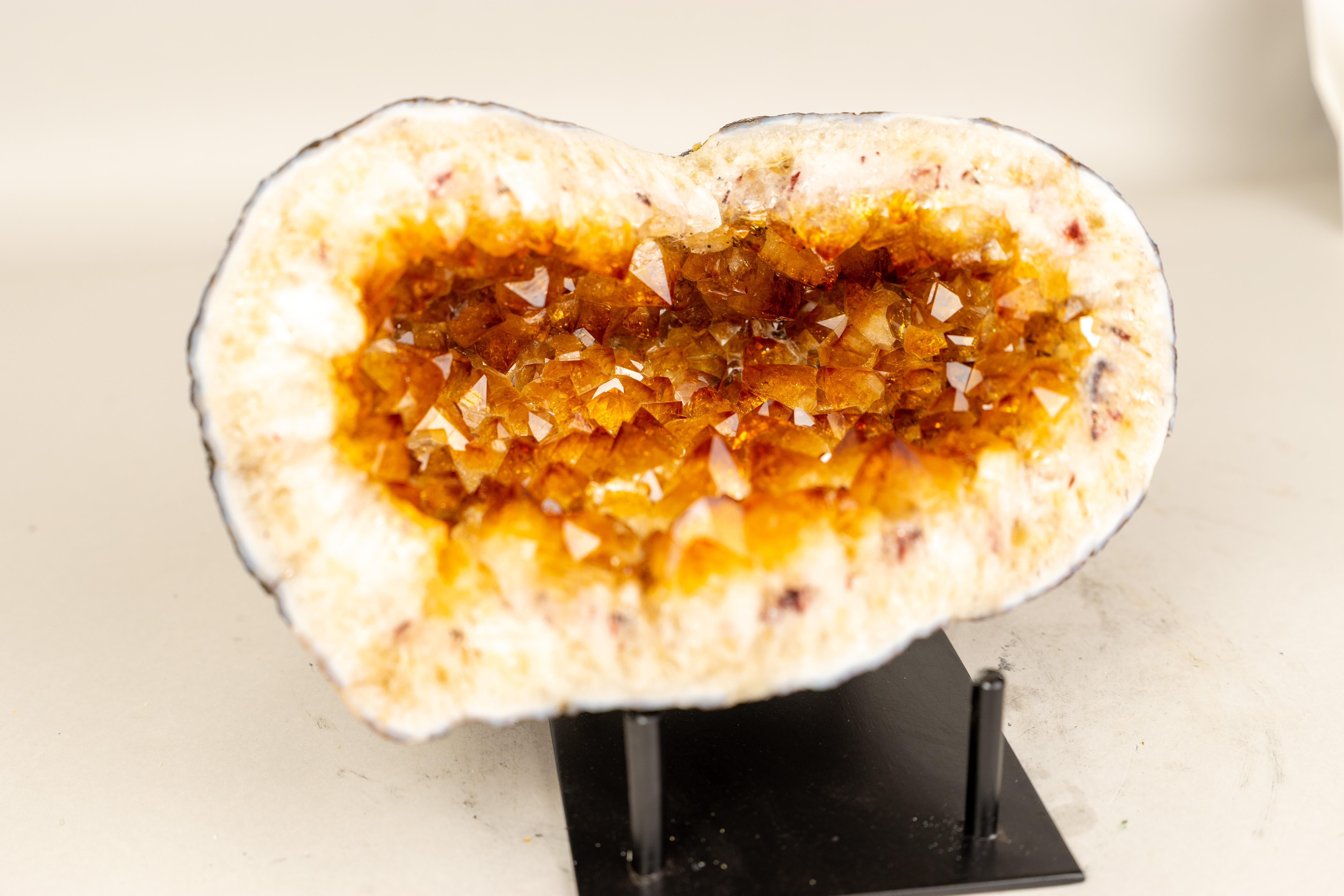 Rare Natural Golden Orange Citrine Geode Cave �– A Statement of Beauty and Balance

▫️ Description

An all-natural, highly energetic citrine geode, this specimen showcases perfect, sparkling points that cover its entire interior, creating a