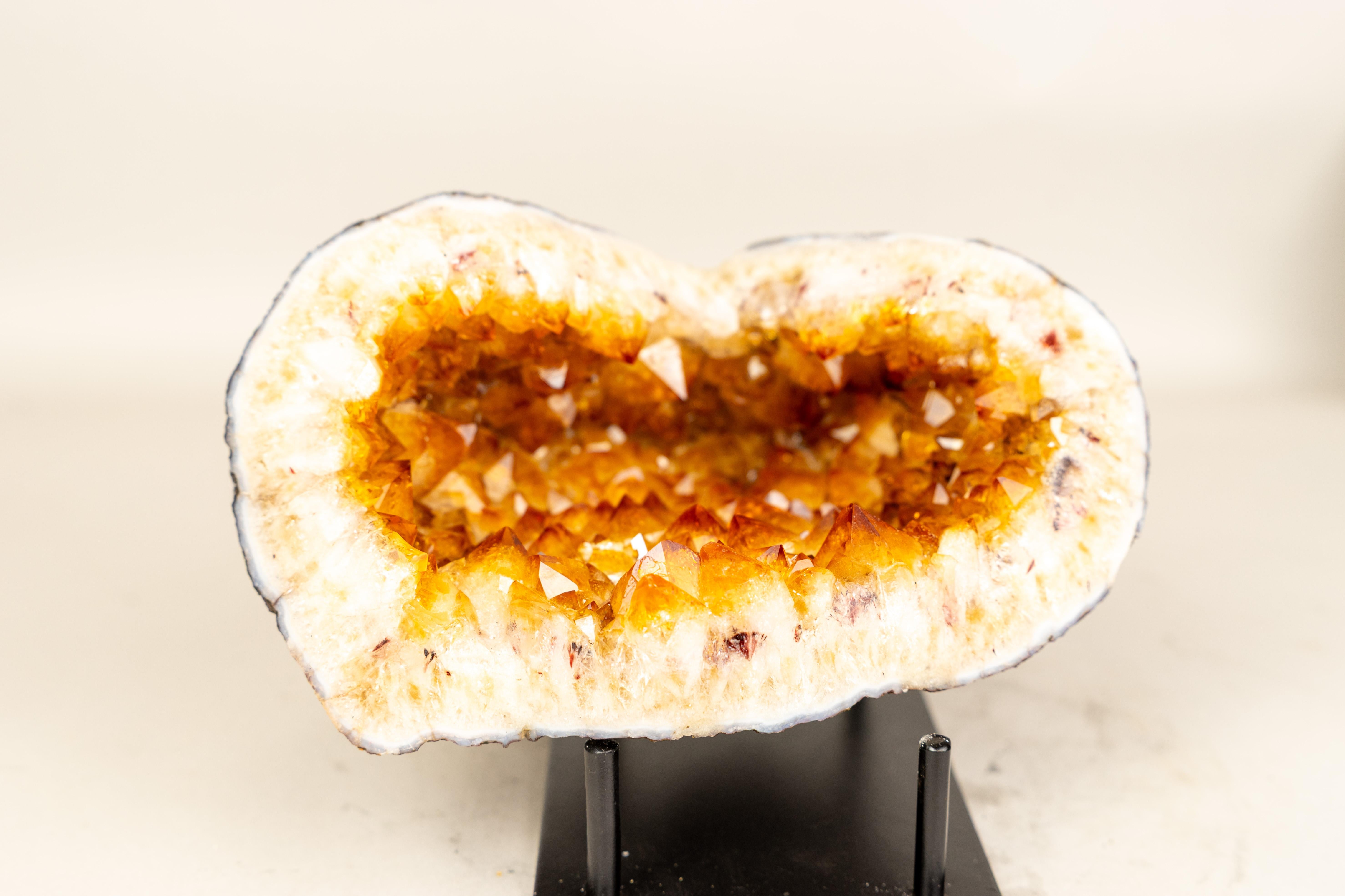 Brazilian All-Natural Citrine Geode Cave with Golden Orange Citrine Points For Sale
