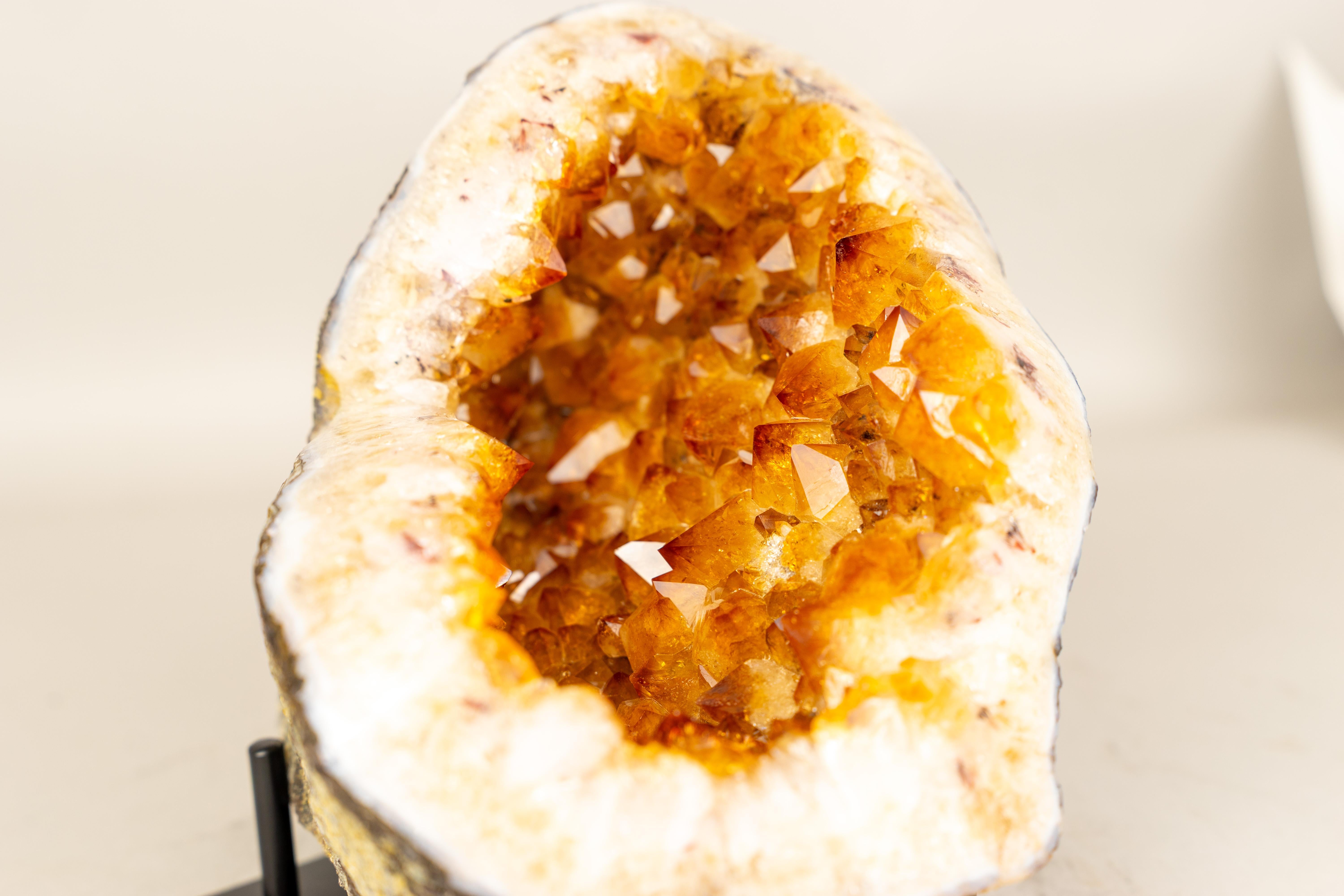 Contemporary All-Natural Citrine Geode Cave with Golden Orange Citrine Points For Sale