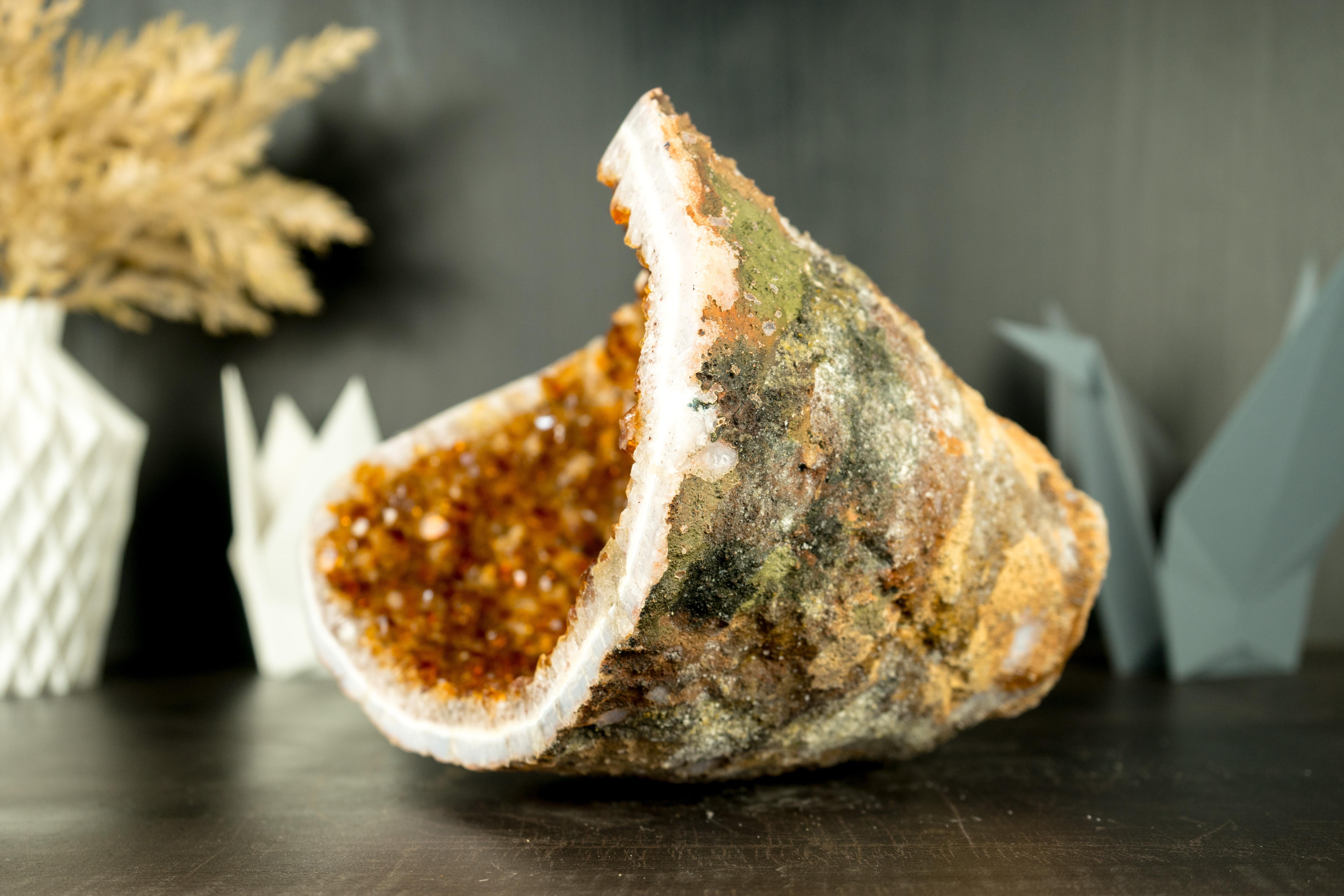 All-Natural Citrine Geode Cave with High-Grade Golden Orange Citrine Druzy For Sale 7