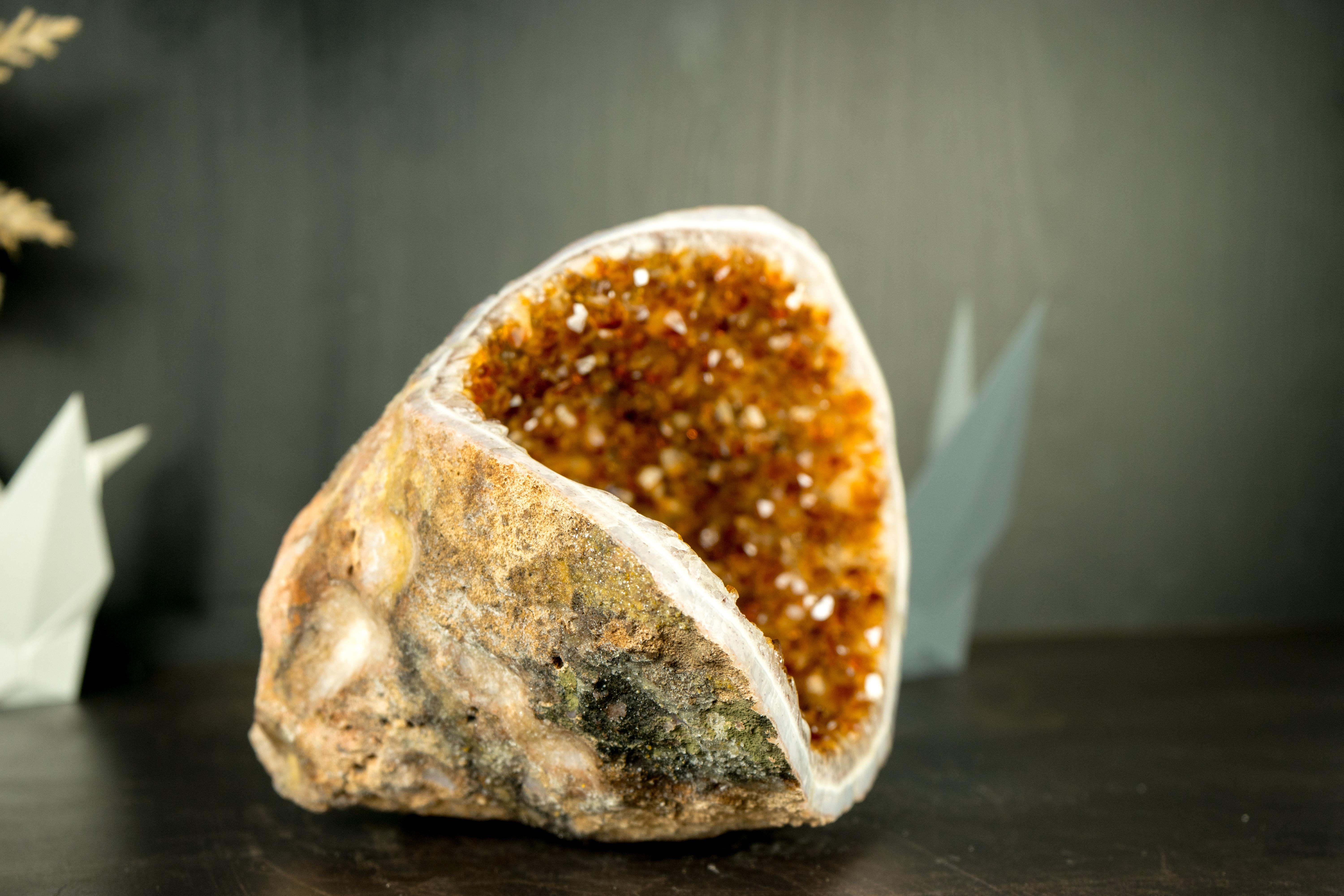 All-Natural Citrine Geode Cave with High-Grade Golden Orange Citrine Druzy For Sale 9
