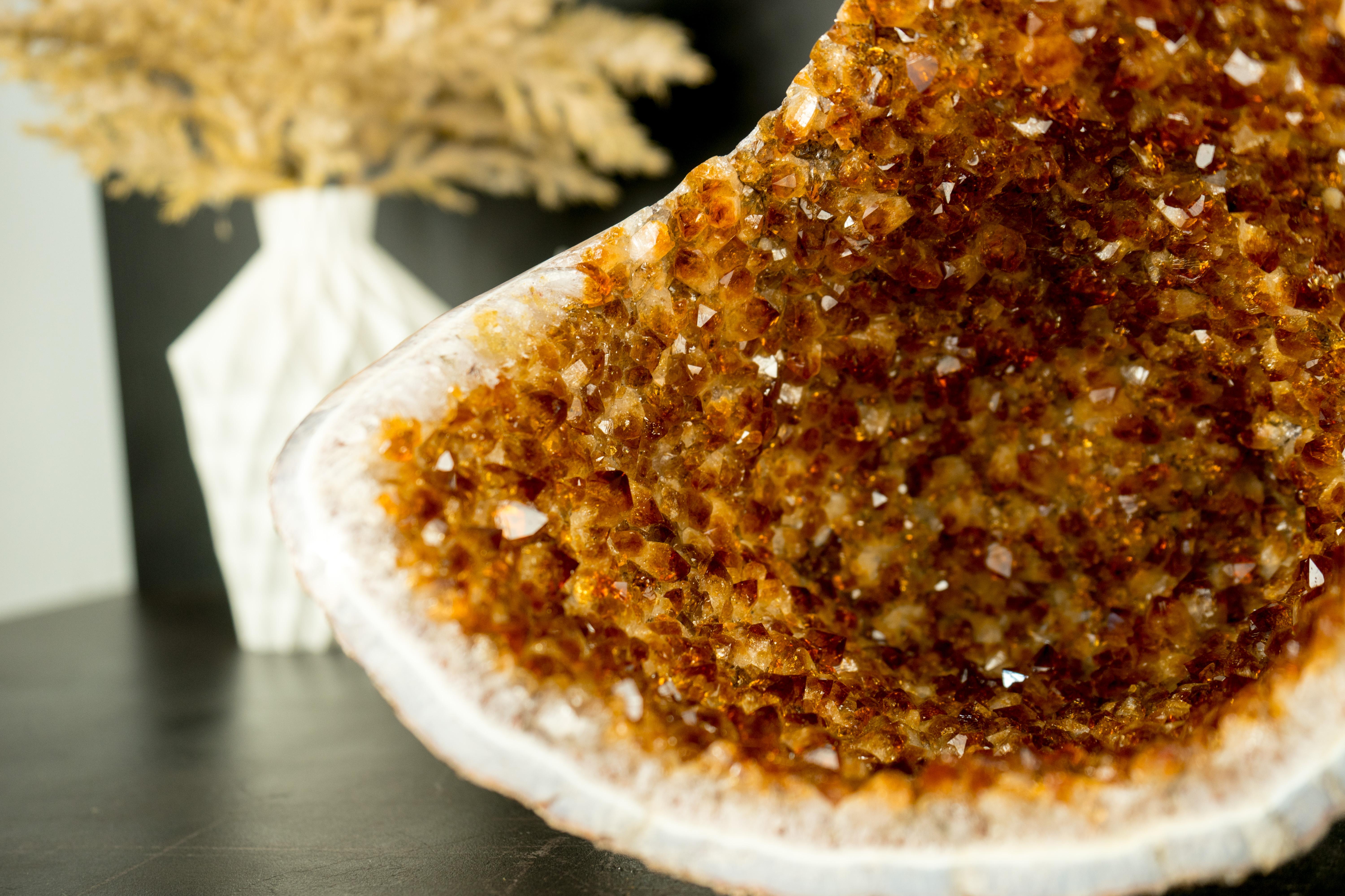 Contemporary All-Natural Citrine Geode Cave with High-Grade Golden Orange Citrine Druzy For Sale
