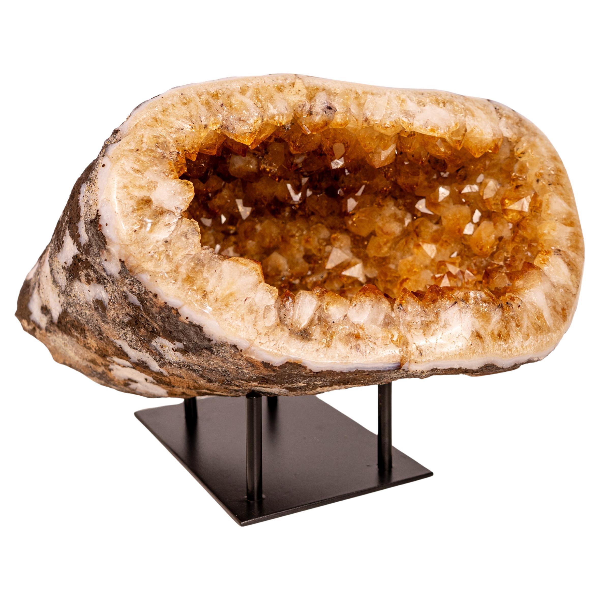All-Natural Citrine Geode Cave with Orange Citrine Points - UFO Shaped Geode