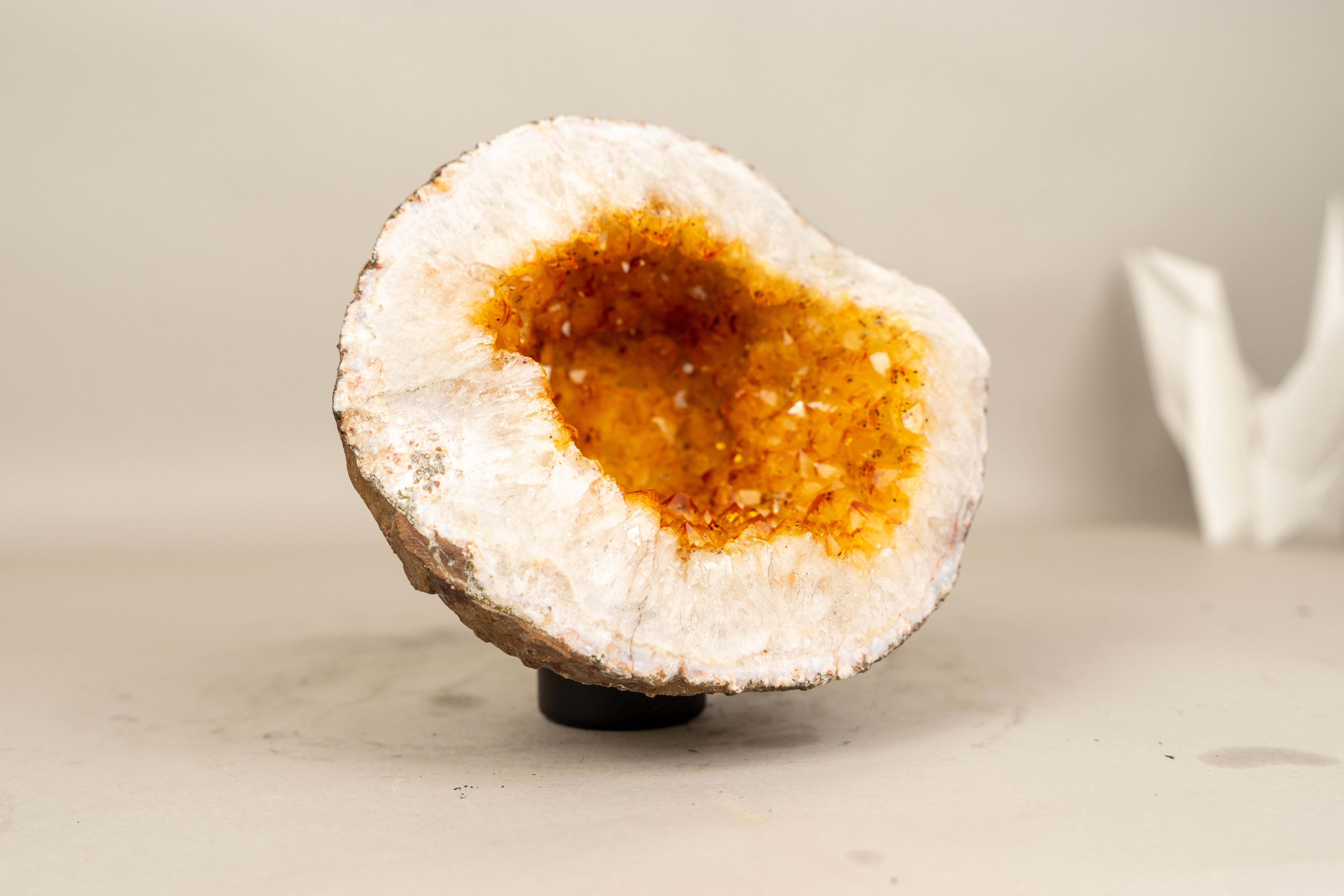 Brazilian All-Natural Citrine Geode Cave with Sparkly Orange Citrine For Sale