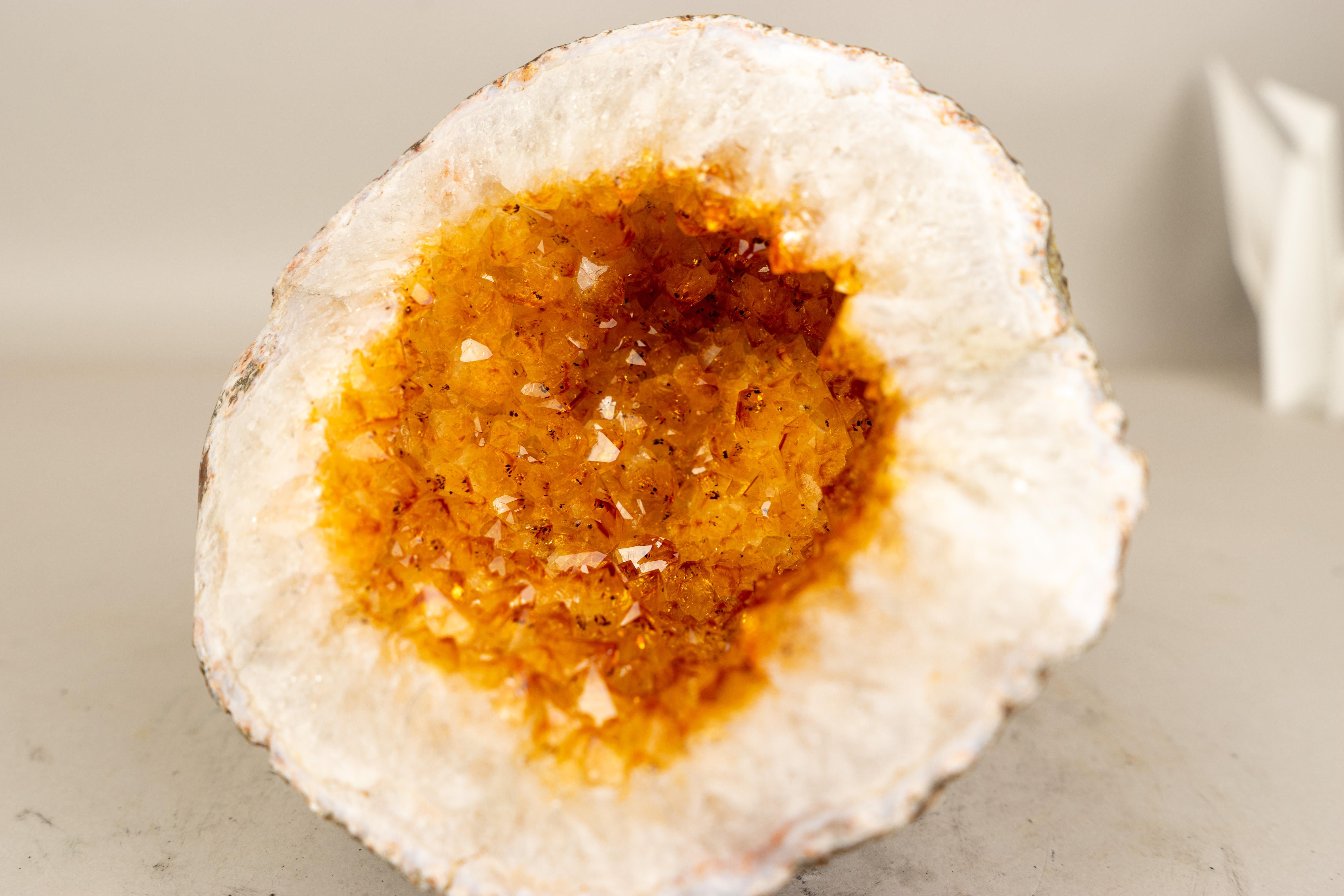 Contemporary All-Natural Citrine Geode Cave with Sparkly Orange Citrine For Sale