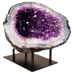 All-Natural Purple Amethyst Geode Framed by Polished Blue Lace Agate