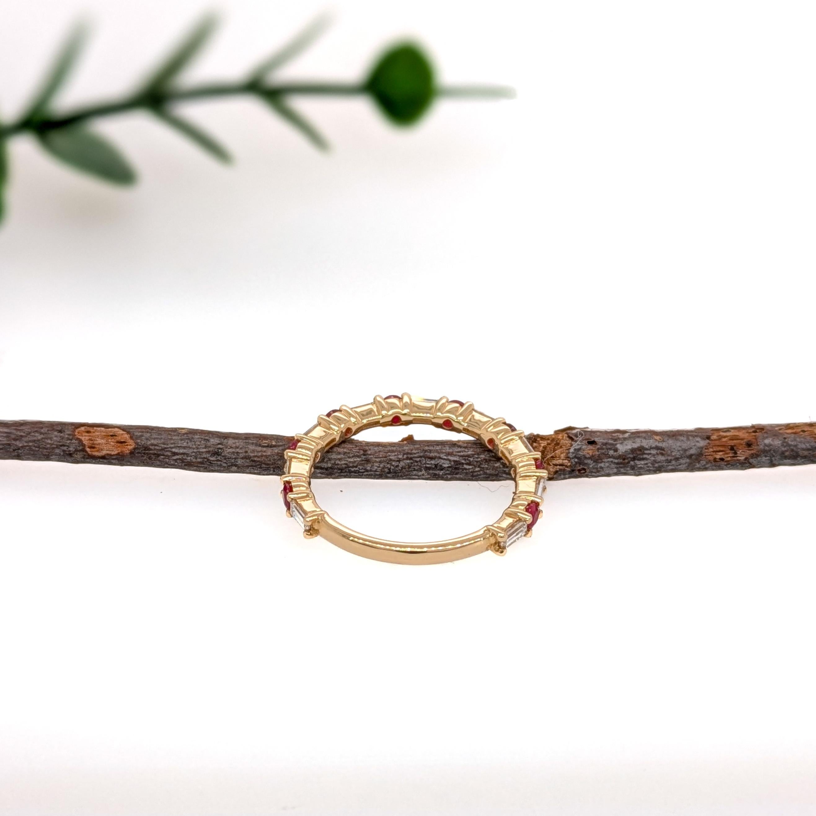 Modern All Natural Ruby Band ring w Earth Mined Diamonds in Solid 14K Yellow Gold For Sale