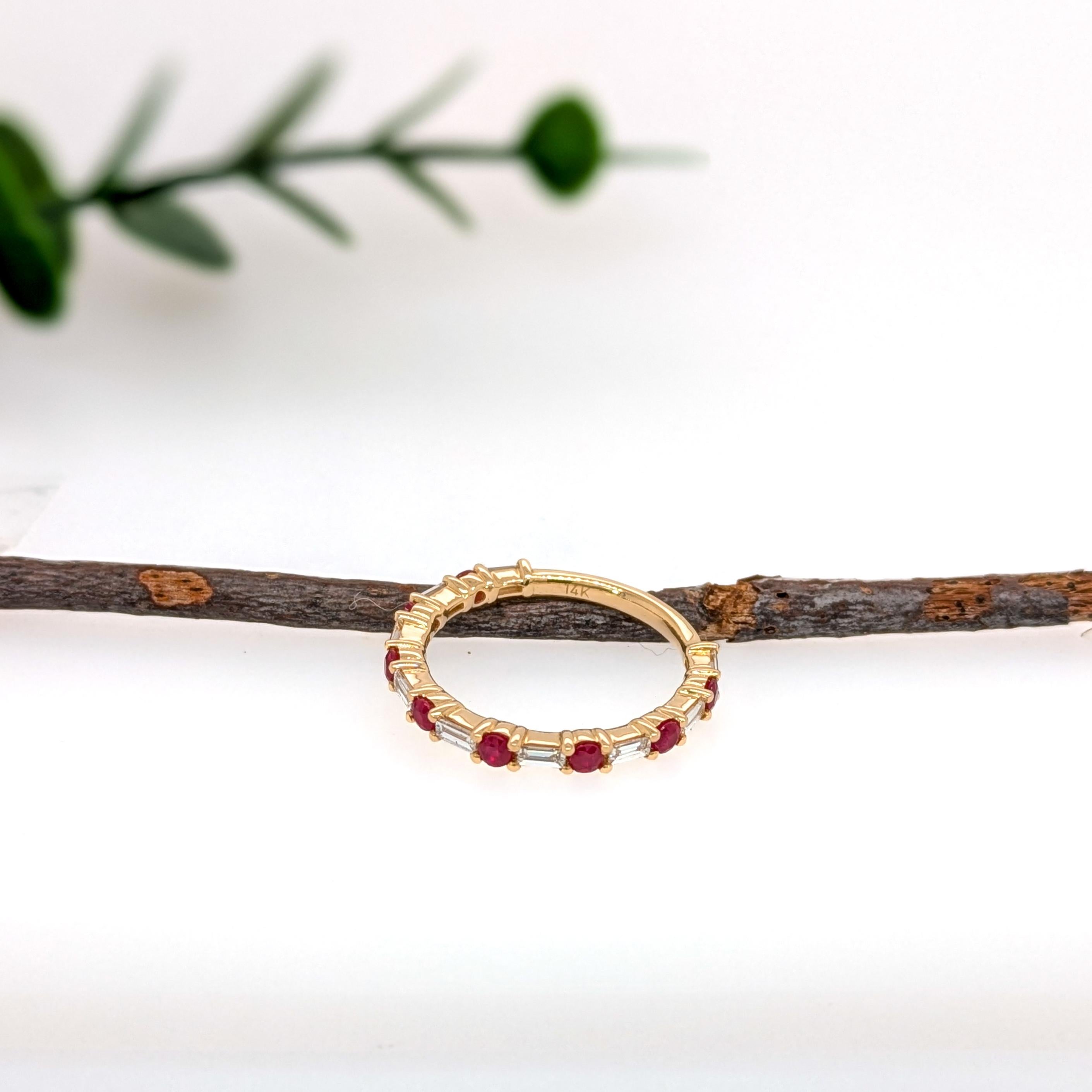 Round Cut All Natural Ruby Band ring w Earth Mined Diamonds in Solid 14K Yellow Gold For Sale