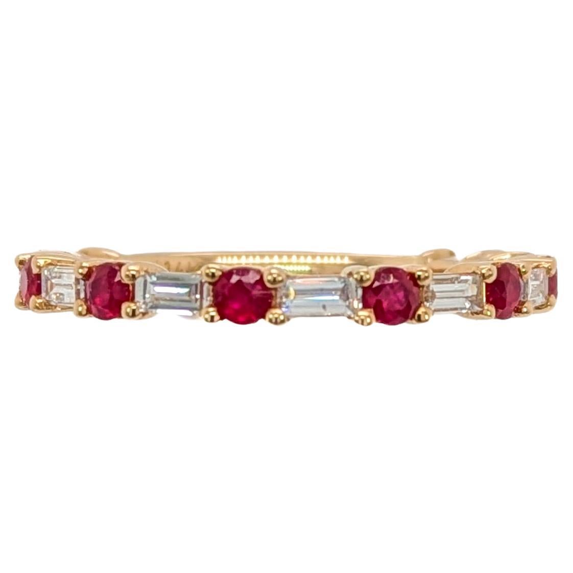 All Natural Ruby Band ring w Earth Mined Diamonds in Solid 14K Yellow Gold