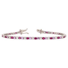 All Natural Ruby, Pink Sapphire & Diamond Tennis Bracelet: 14K Solid White Gold