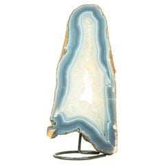 All-Natural White and Blue Lace Agate with Druzy Geode Slice, Doube-Sided