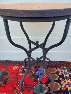 All Orange Moroccan Mosaic Side Table, Herringbone Pattern