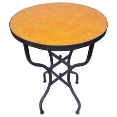 All Orange Moroccan Mosaic Side Table, Herringbone Pattern