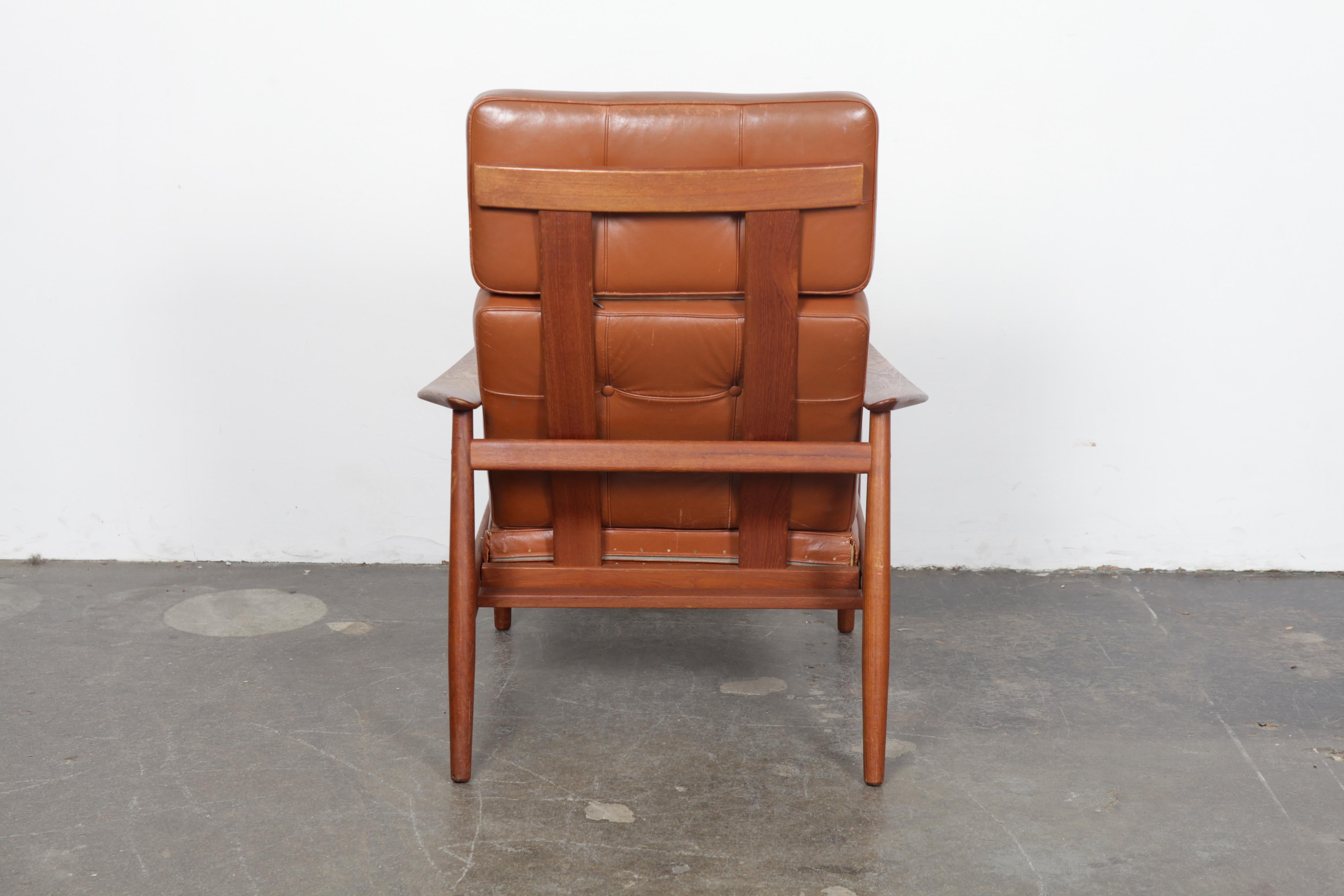Mid-Century Modern All Original Arne Vodder Leather Lounge Chair with Teak Frame, Denmark
