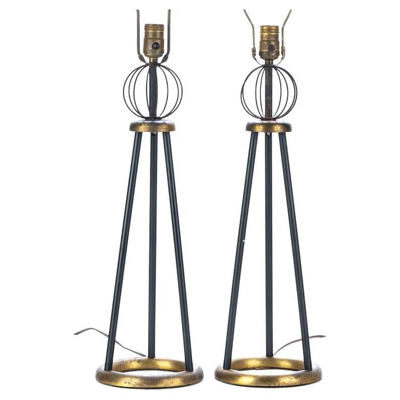 All Original Condition Mid-Century Atomic Lamp Pair For Sale