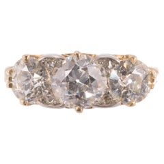 All Original English Carved Diamond 3-Stone Ring