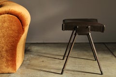 All original stitched faux leather stool attributed to Jacques Adnet, 1950s