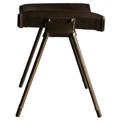 All original stitched faux leather stool attributed to Jacques Adnet, 1950s