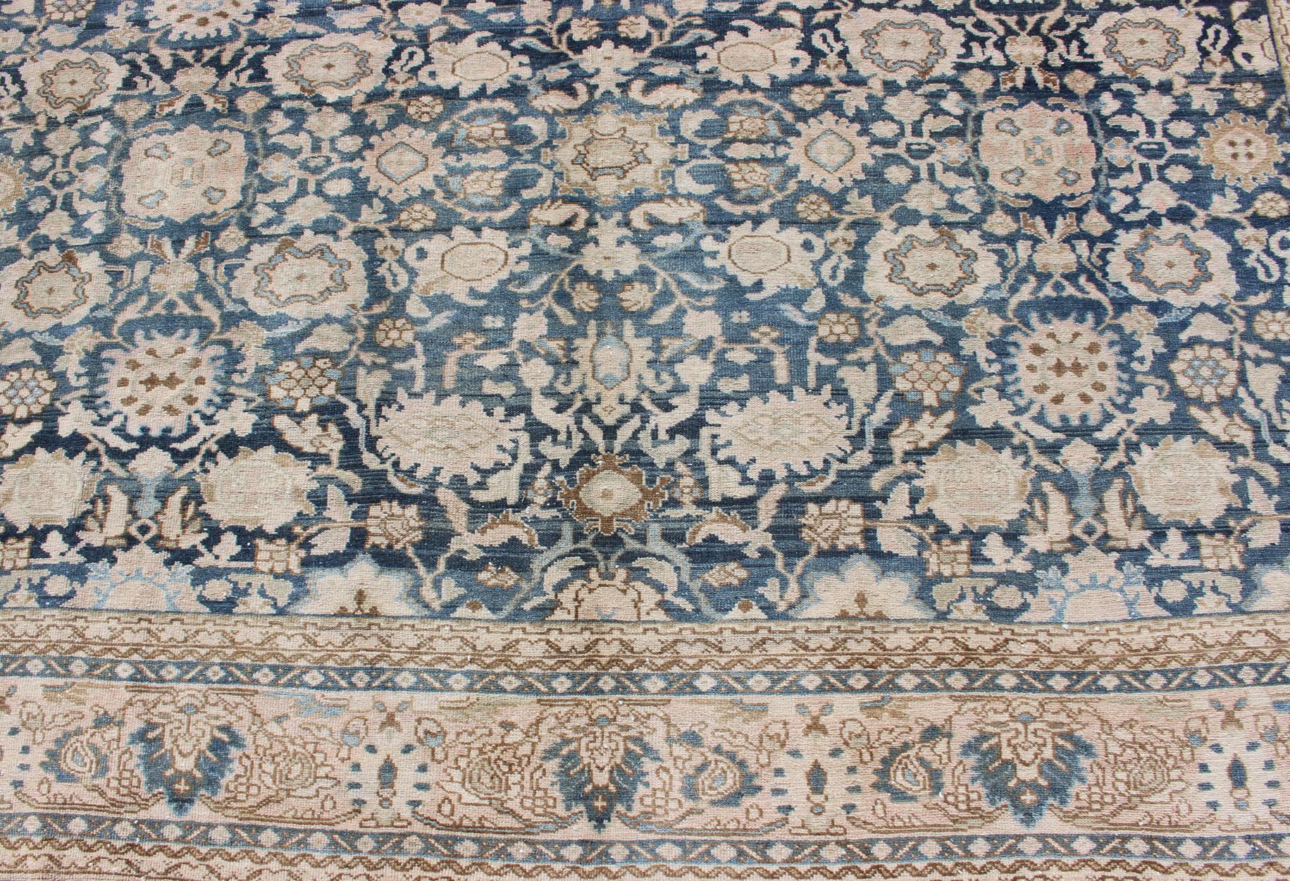 All-Over Blue Floral Persian Hamadan Rug in Navy Blue and Earthy Tones For Sale 6