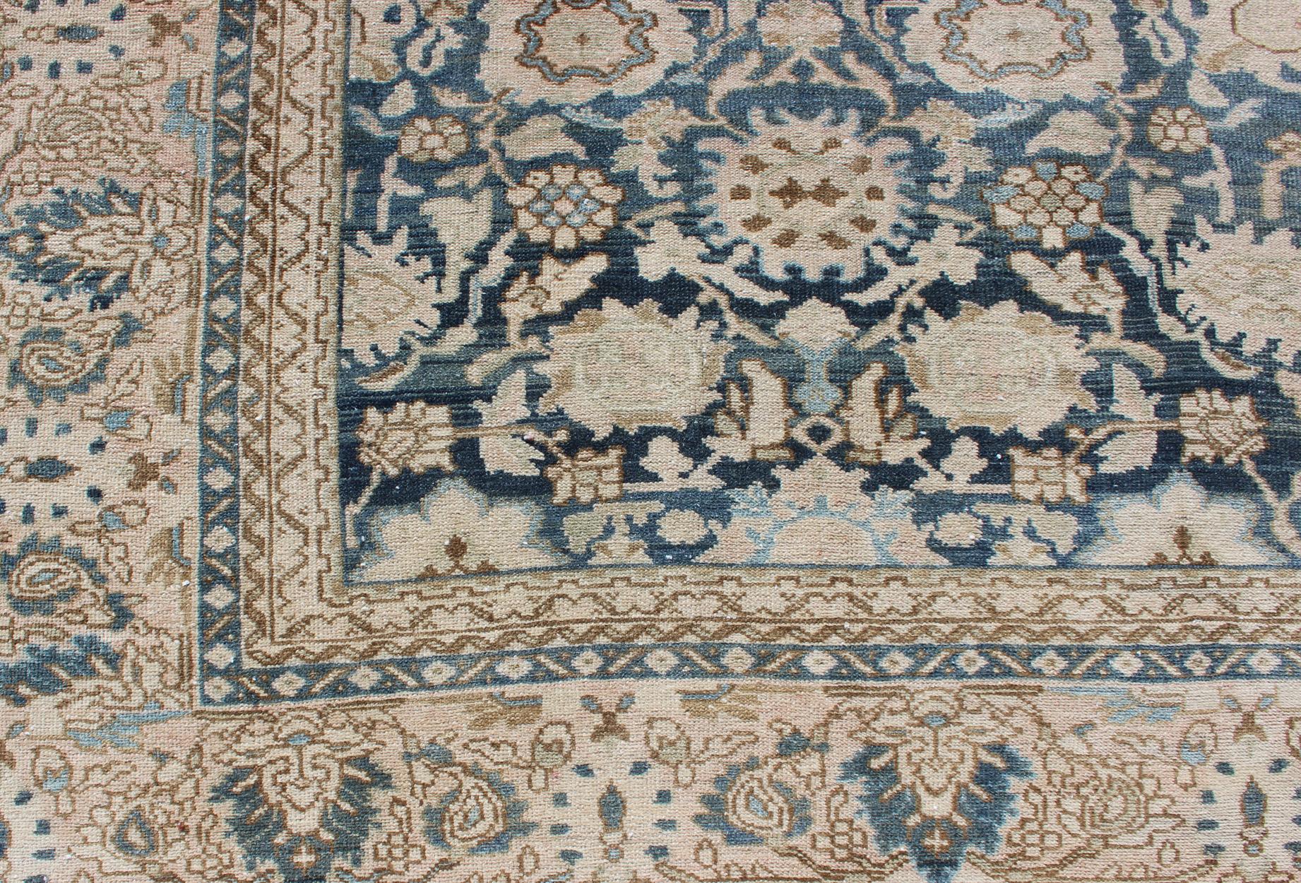 All-Over Blue Floral Persian Hamadan Rug in Navy Blue and Earthy Tones For Sale 7