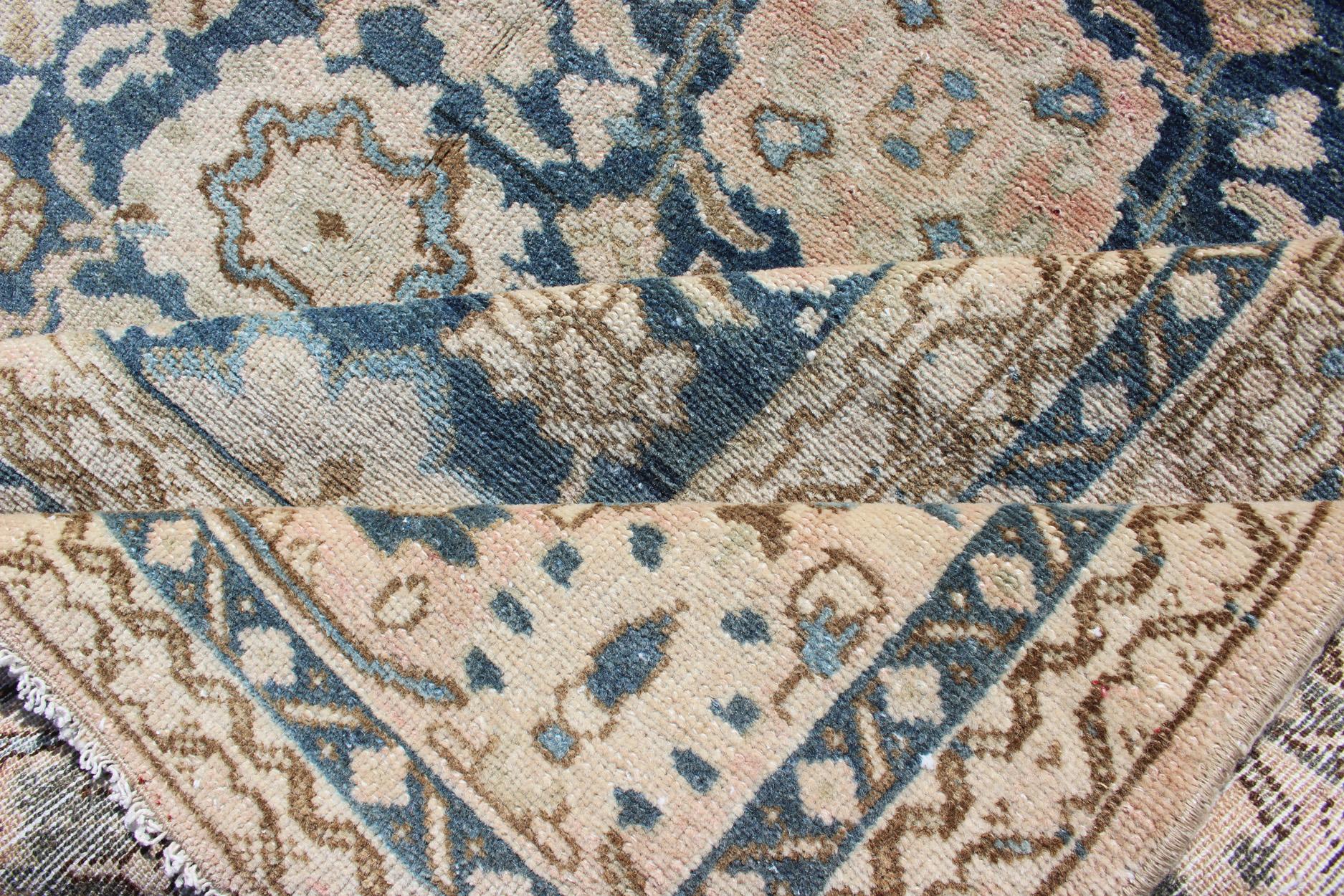All-Over Blue Floral Persian Hamadan Rug in Navy Blue and Earthy Tones In Good Condition For Sale In Atlanta, GA