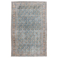 All-Over Design Antique Persian Malayer Distressed Rug in Shades of Blue