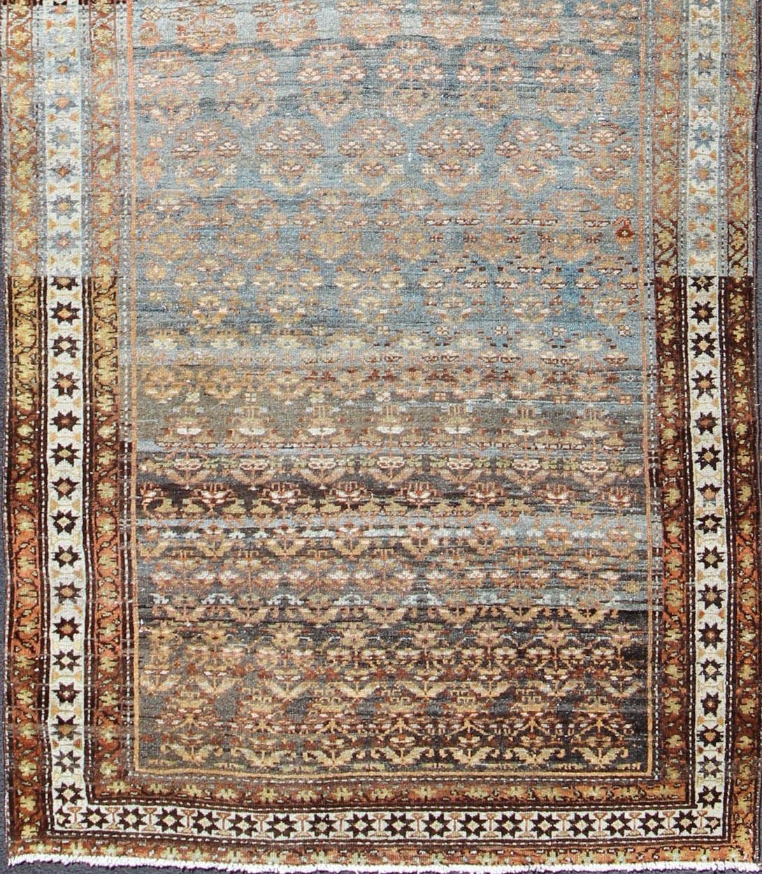  Malayer antique runner from Persia with Ornate Paisley design, Keivan Woven Arts/ rug ZIR-16, country of origin / type: Iran / Malayer, circa 1900

This antique Persian Malayer runner, circa early 20th century, relies heavily on exquisite details