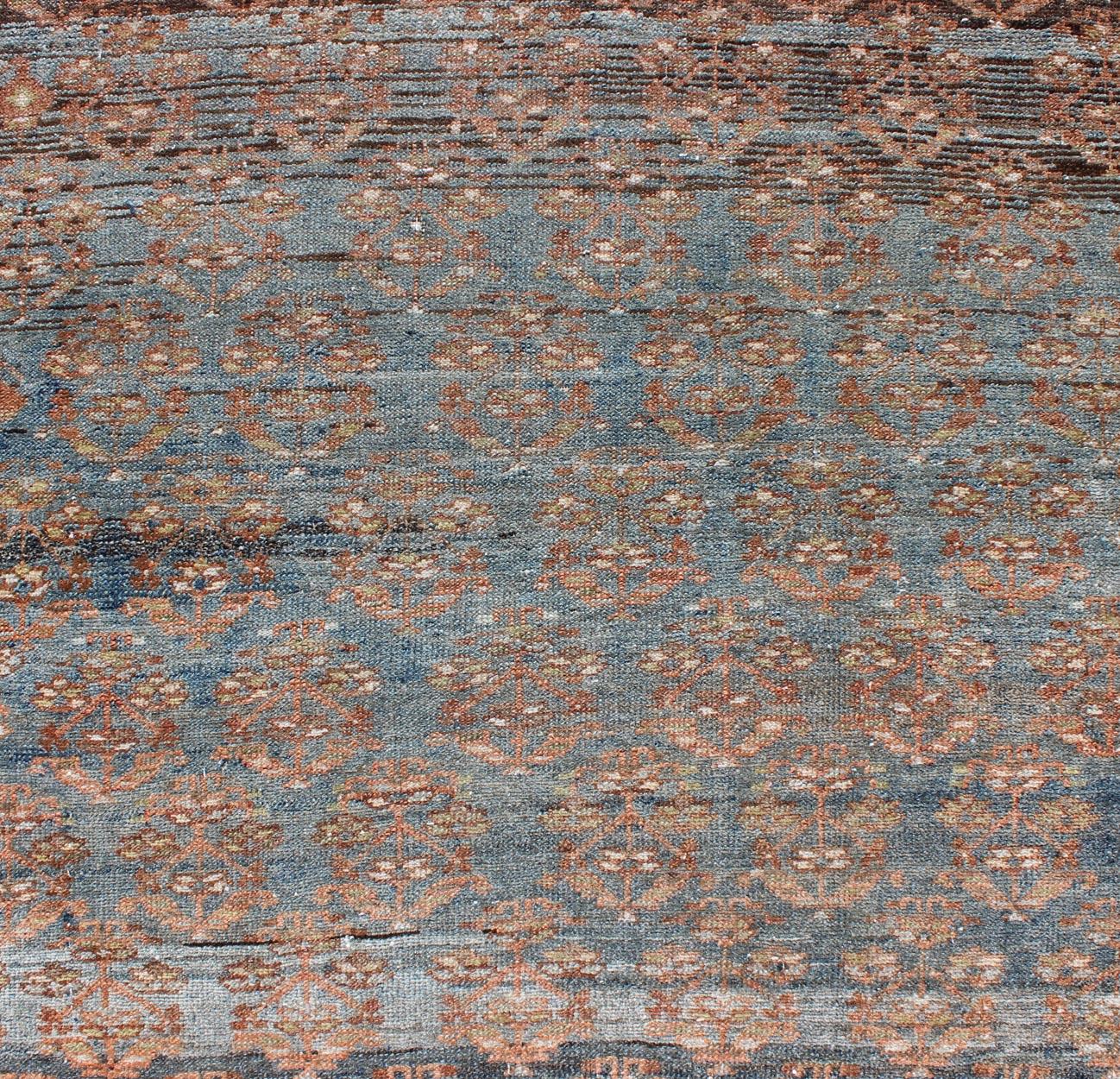 Lana Runner antico persiano Malayer con design all over in marrone naturale in vendita