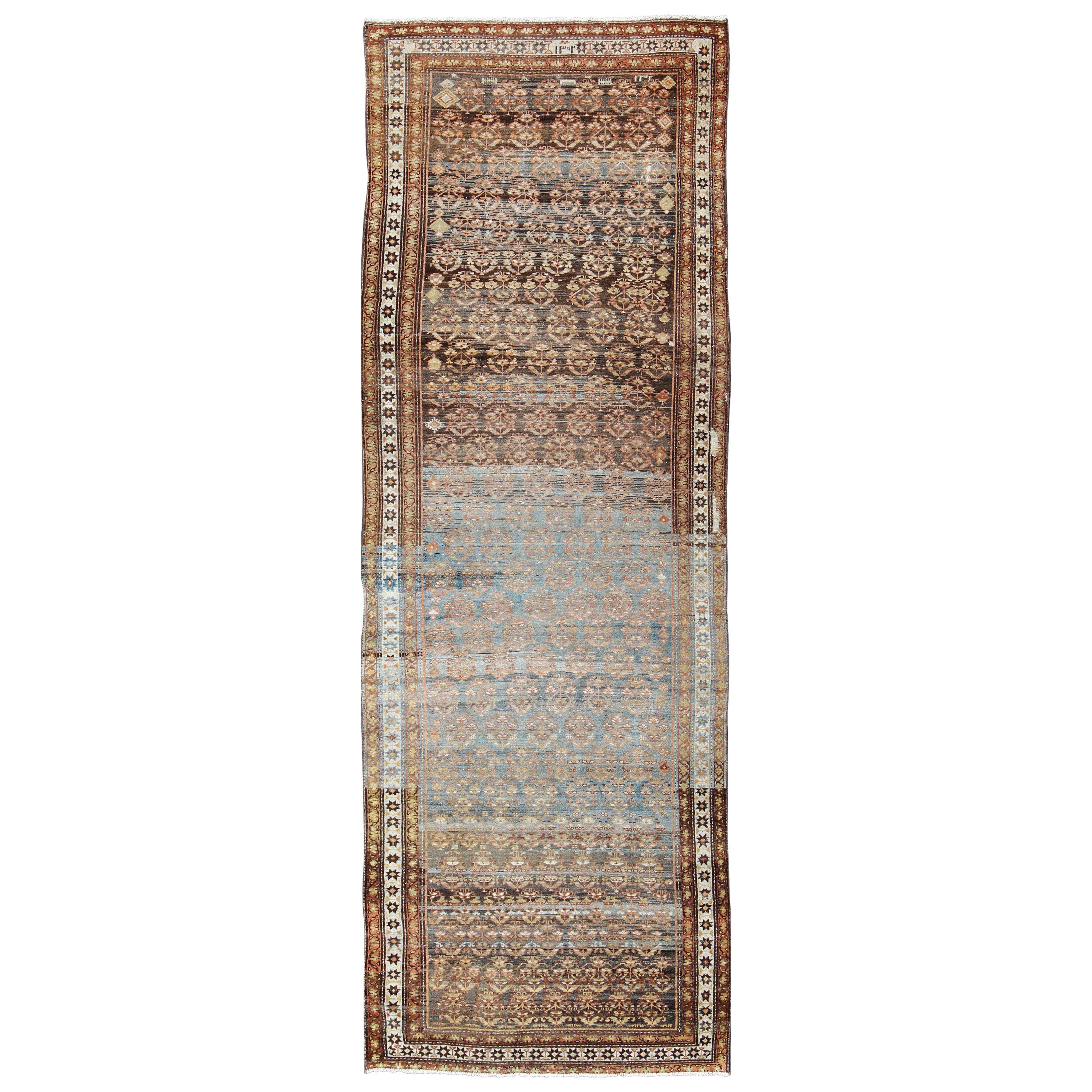 All-Over Design Antique Persian Malayer wide Runner in Natural Brown  For Sale