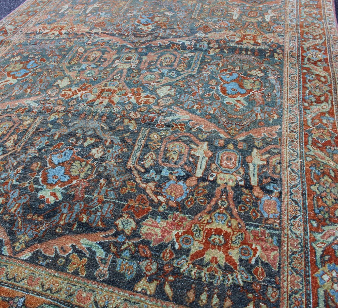 Early 20th Century All-Over Design Antique Persian Tabriz Rug with Flowing Florals For Sale