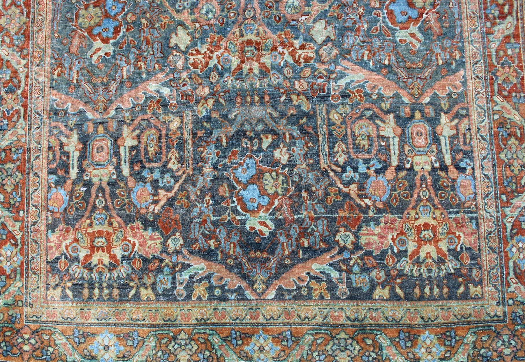 Wool All-Over Design Antique Persian Tabriz Rug with Flowing Florals For Sale