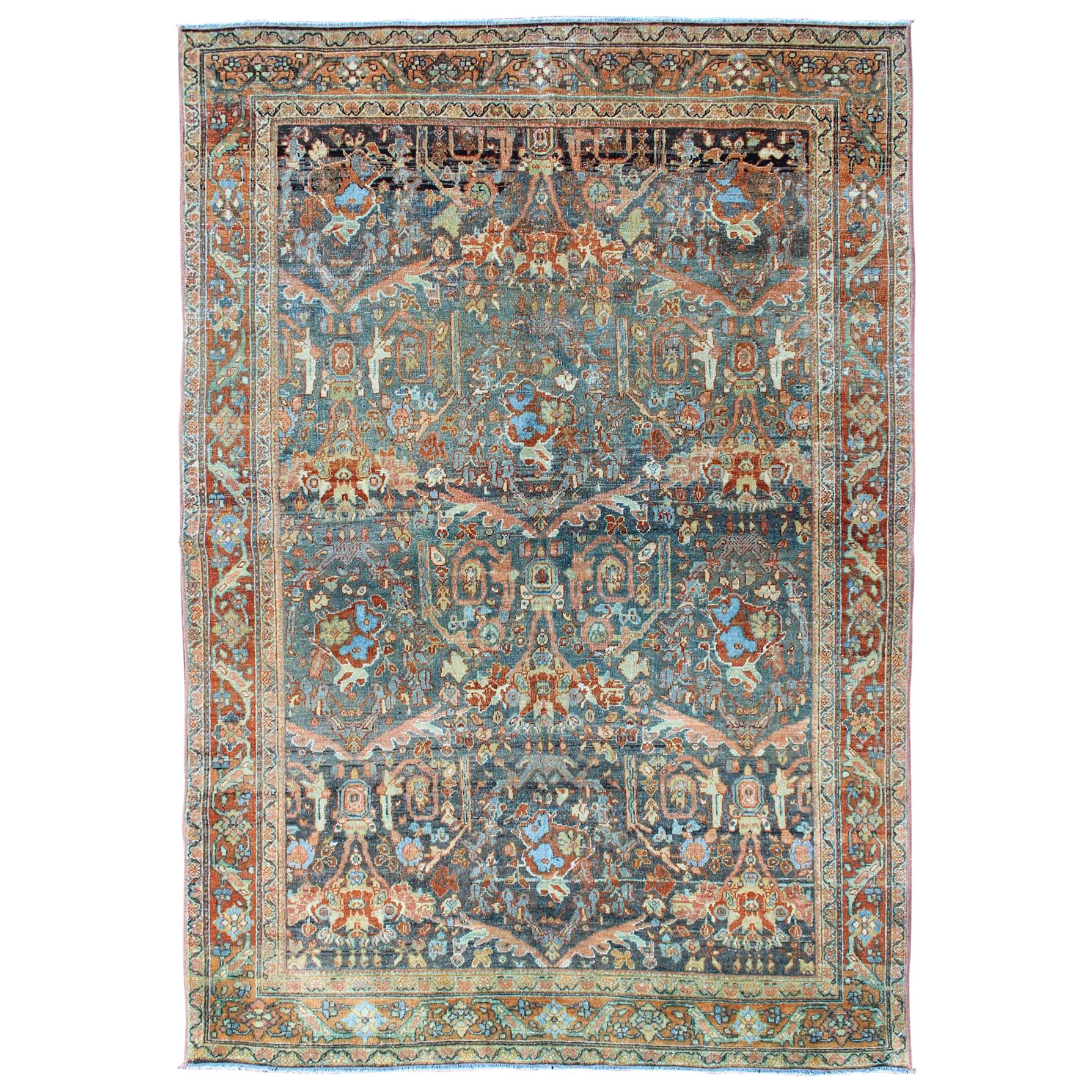All-Over Design Antique Persian Tabriz Rug with Flowing Florals