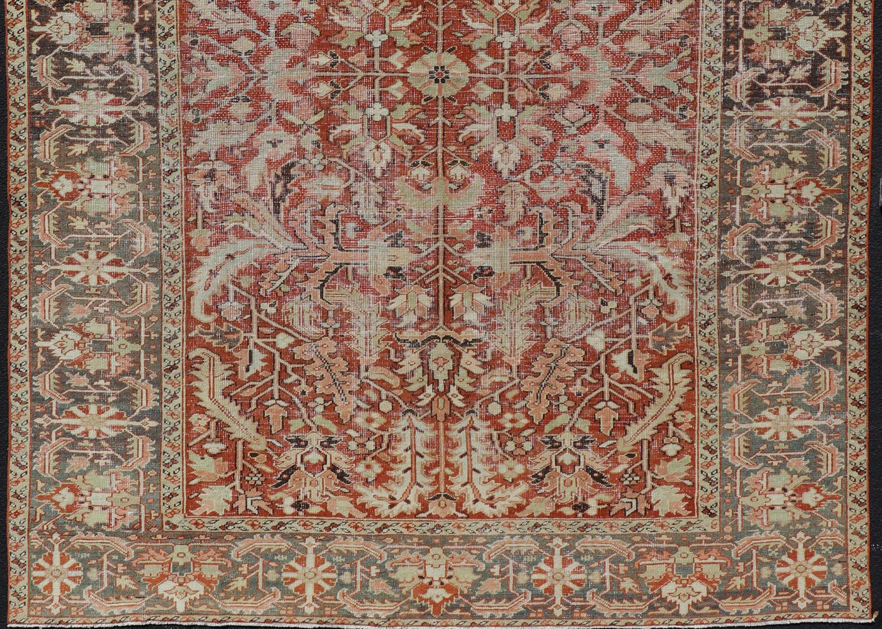 Persian All Over Design Antique Serapi-Heriz Rug With Large Sub Geometric Design For Sale