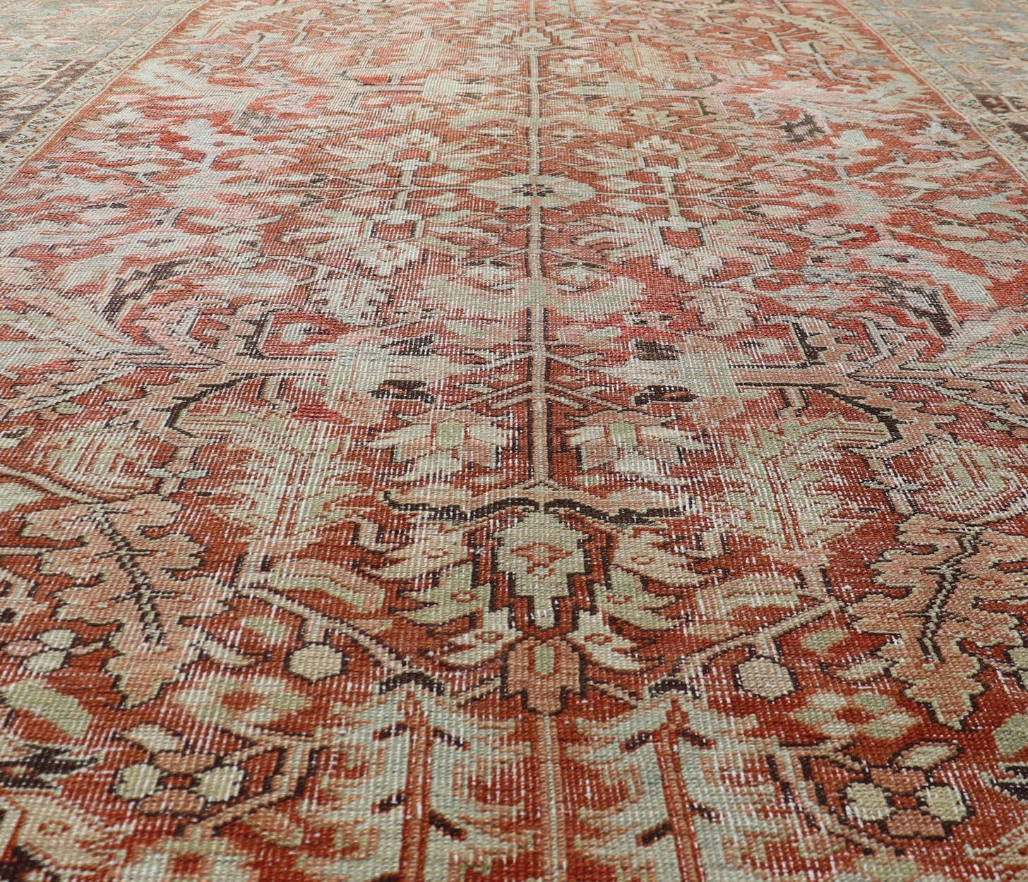 Wool All Over Design Antique Serapi-Heriz Rug With Large Sub Geometric Design For Sale