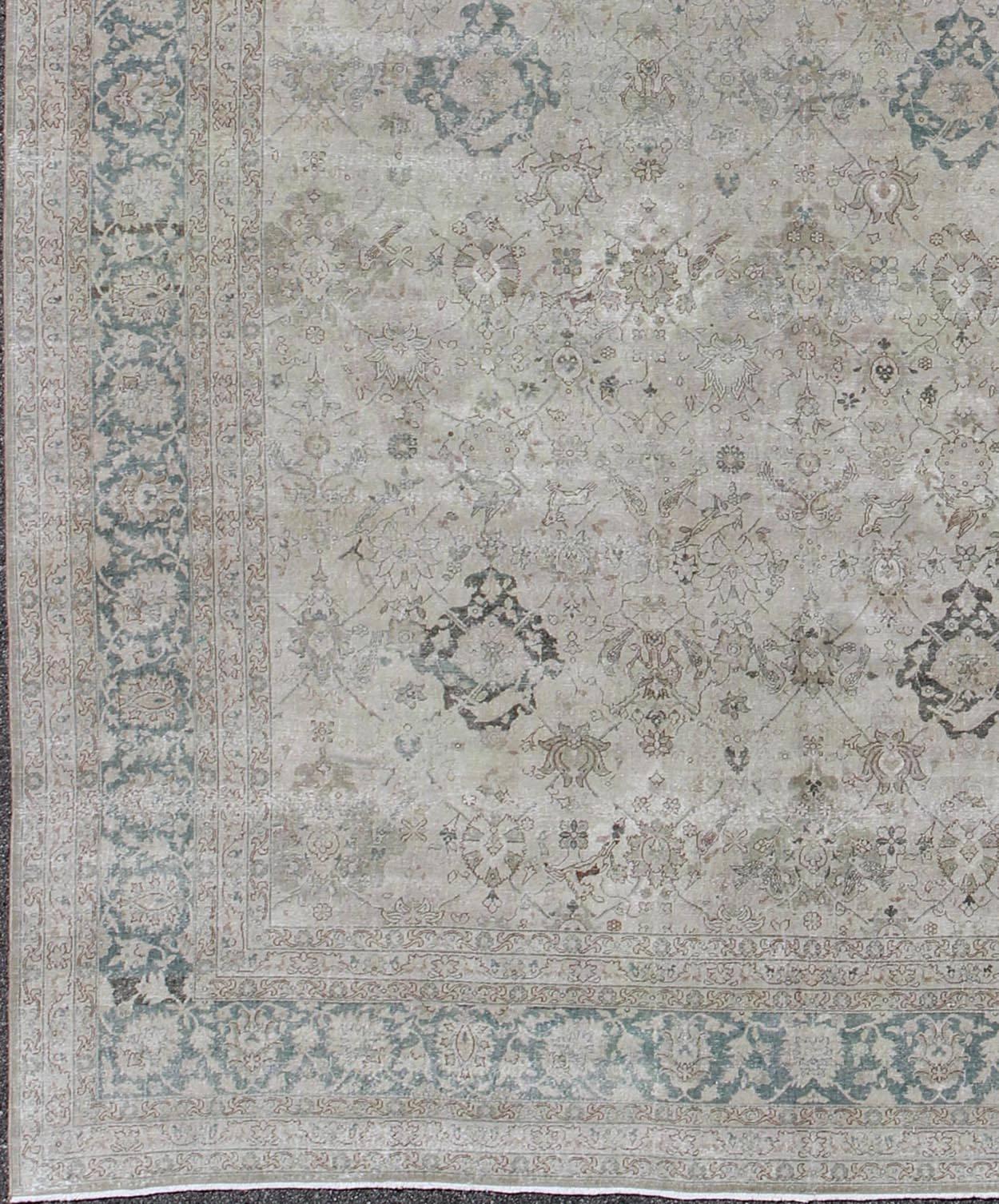 All-over design antique turkish sivas rug in gray, ivory, and blue tones, rug sus-1803-166, country of origin / type: Turkey / Sivas, circa 1910

Stylized all-over motifs are featured in a pattern on this antique Sivas wool rug. A blend of Persian