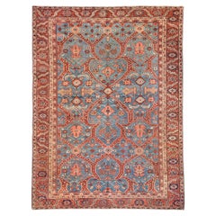 All Over Design Blue Field Tribal Heriz Rug