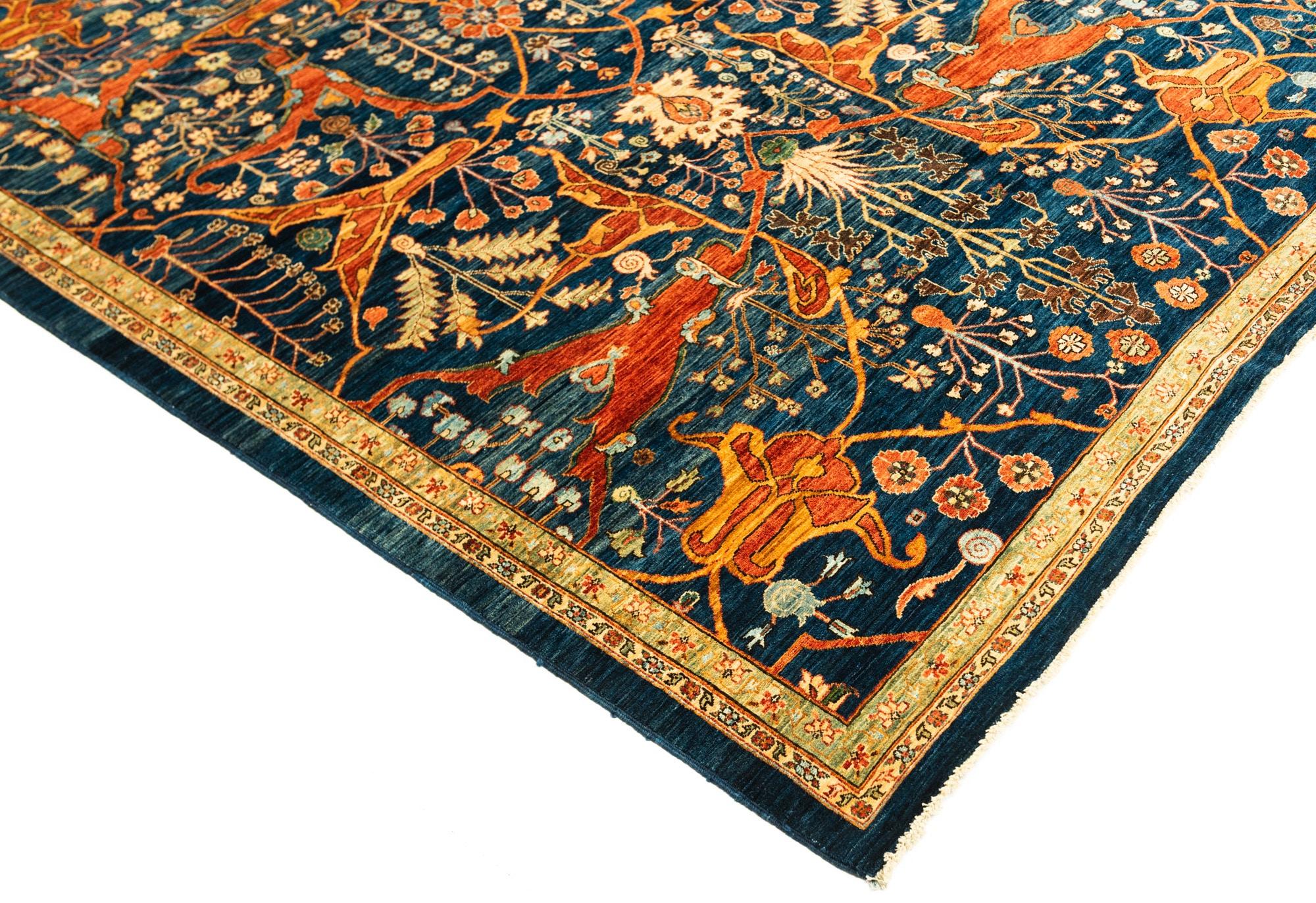 Hand-Knotted All-Over Design New Afghanistan Transitional Carpet with Blue, Yellow and Rust