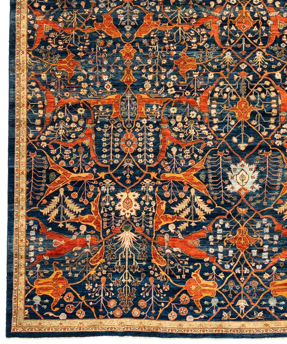 All-Over Design New Afghanistan Transitional Carpet with Blue, Yellow and Rust In New Condition In Evanston, IL
