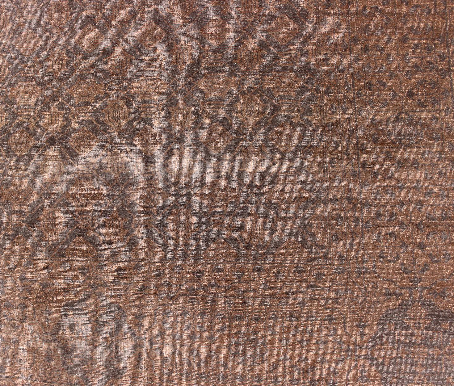 Wool All-Over Design Turkish Ottoman Design Rug in Dark Chocolate Brown