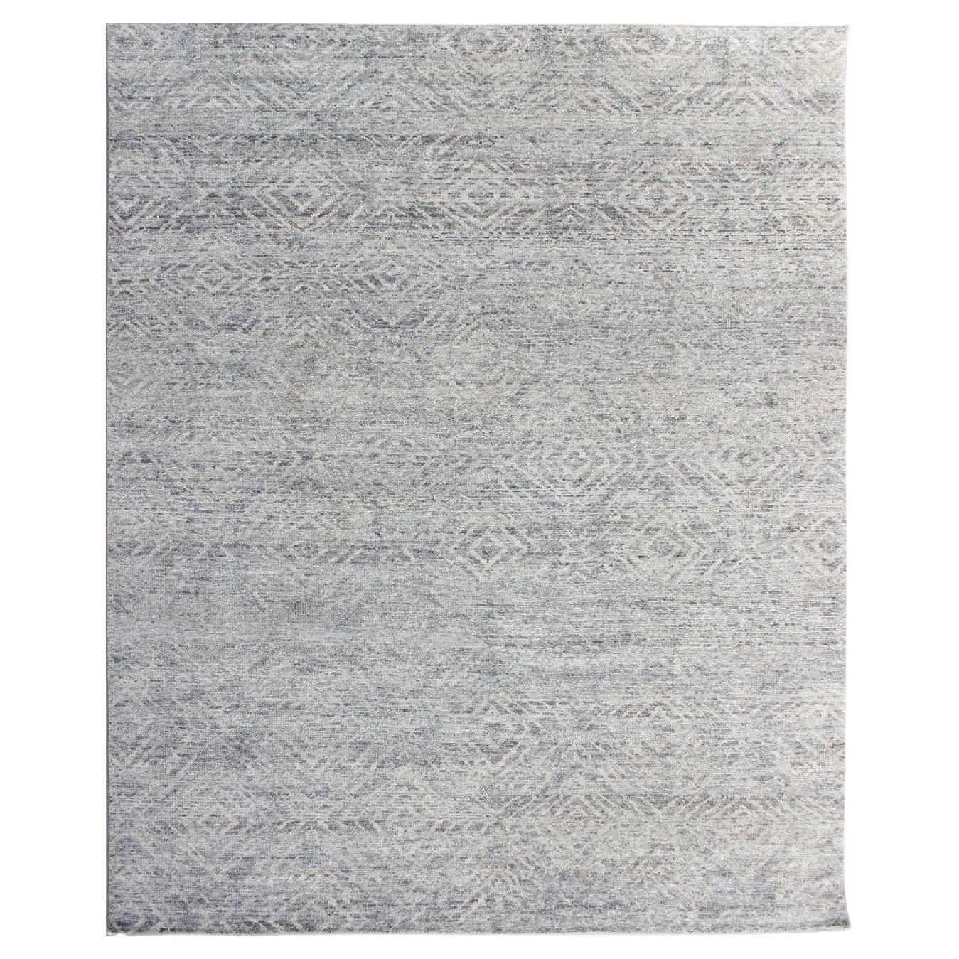 All-Over Diamond Design Modern Rug in Light Gray Green Abstract Wool Area Rug For Sale