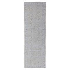 All-Over Distressed Oushak Runner from Turkey in Cream and Stone Blue All-Over Distressed Oushak Runner from Turkey in Cream and Stone Blue