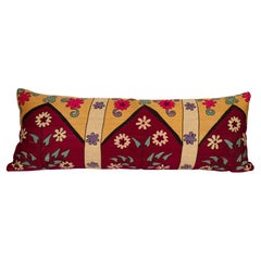 All Over embroidered Silk Suzani Lumbar Pillow Cover, Early 20th C.