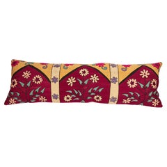 All over Embroidered Silk Suzani Lumbar Pillow Cover, Early 20th C